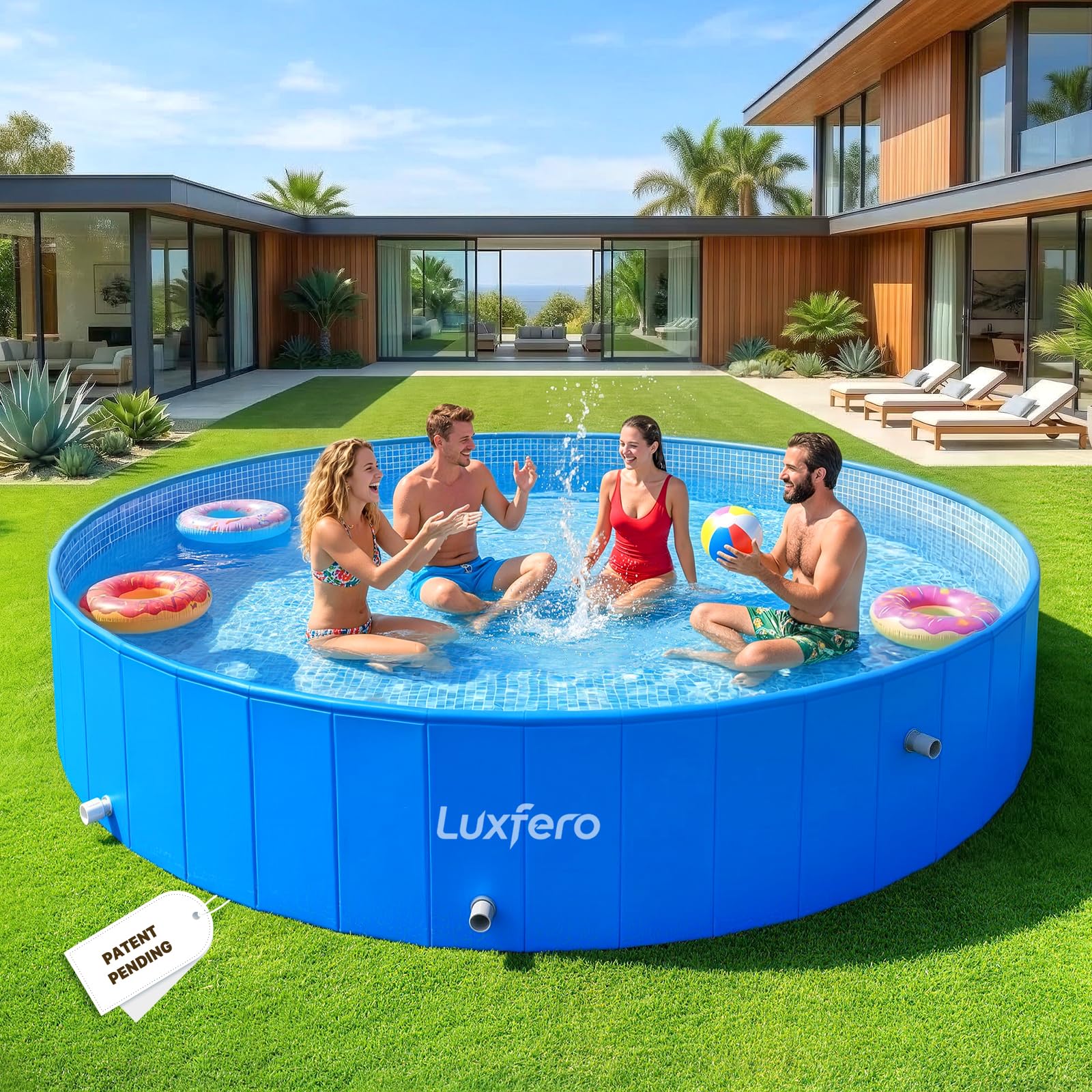 Luxfero Frame Pool, Faltbarer Aufstellpool Groß, Verdickung Schwimmbecken Gartenpool für Familie, Schnelle Installation Aufstellpool Rund, Robust Swimmingpool Schwimmbad für Garten, 228 x 228 x 50 cm