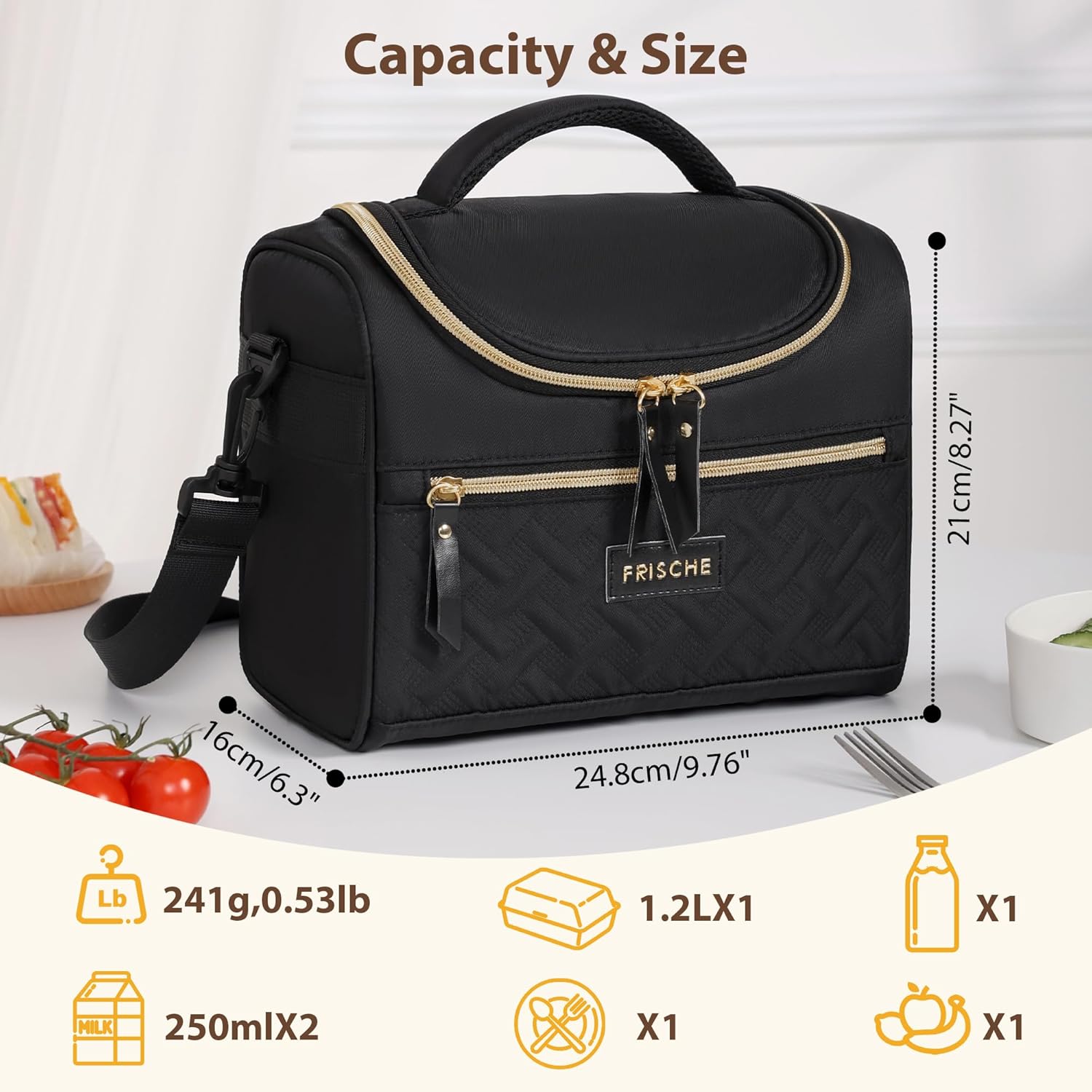 Insulated Lunch Bag, Portable Small Cooler Box, Reusable Leakproof Lunch Box Bag with Removable Strap for Work, Travel, Picnic (Black) - Image 2