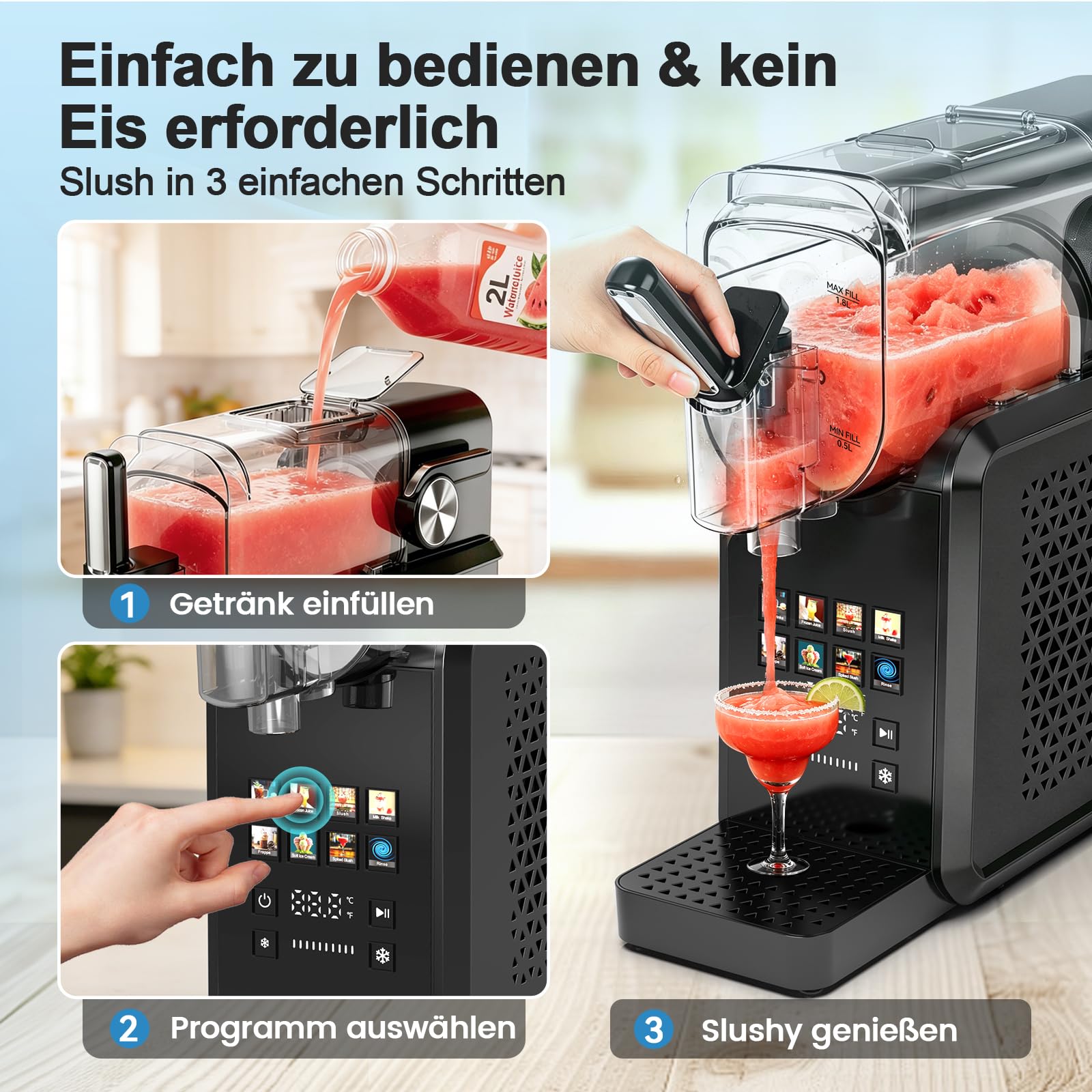 Slushie-Maschine, 2L Slush Eismaschine für Zuhause, Slush Ice Maker mit 8 Modi, kein Eis & kein Mixen, One-Touch Start & Selbstreinigend, Slushmaschine für Frappé, Milchshakes, Gefrorene Cocktails
