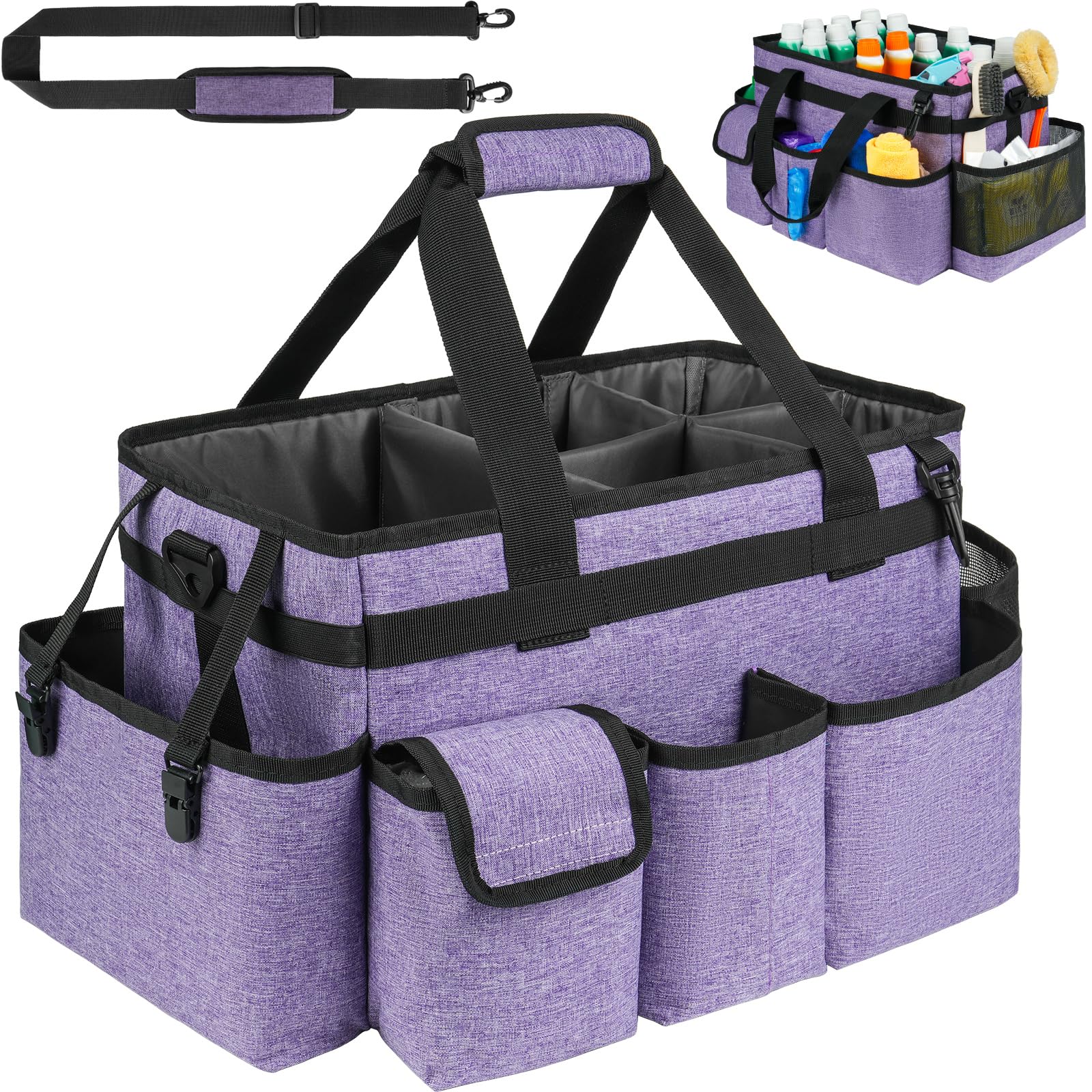 Cleaning Caddy Bag,Large Cleaning Supplies Organizer with Handle for Housekeepers,Purple