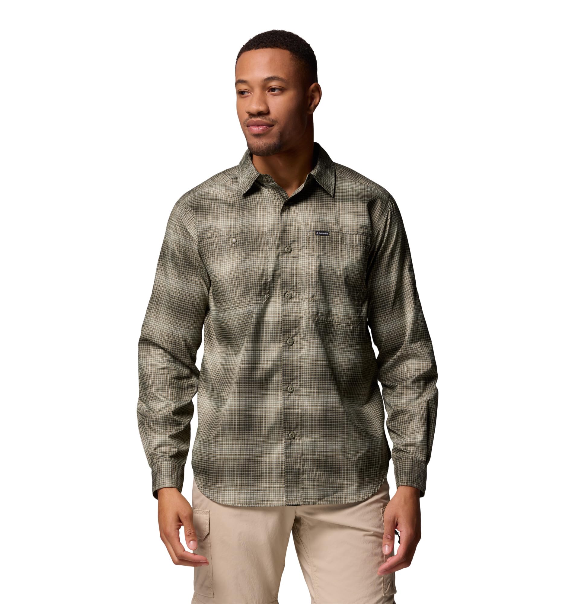 Columbia Men's Silver Ridge Utility Lite Check Long Sleeve Hiking Shirt, Greenscape Ridge Ombre, L