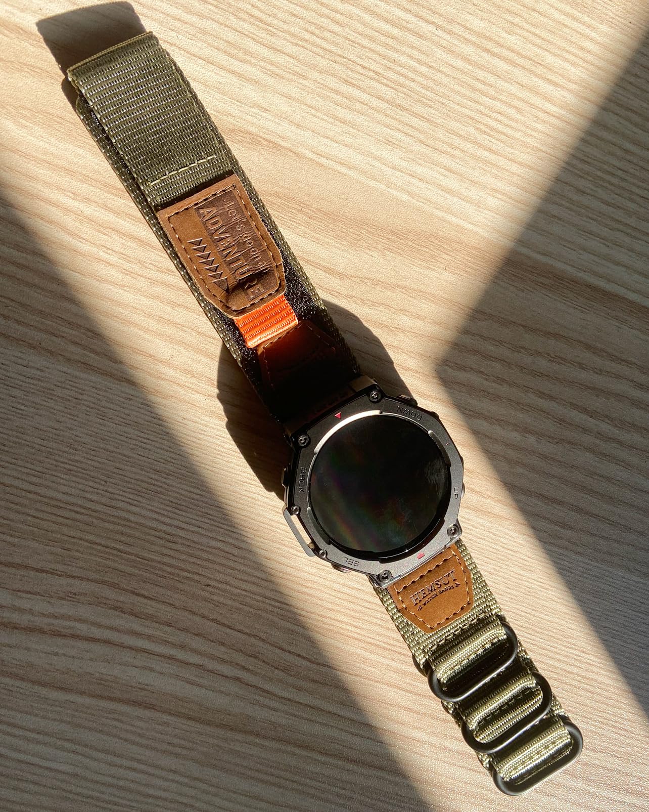 SMITHA Cinturino per orologio compatibile con Amazfit Trex 3 / Trex 3 Pro 48 mm, cinturino in nylon resistente con toppa in pelle, cinturino sportivo regolabile a 3 anelli in 5 colori