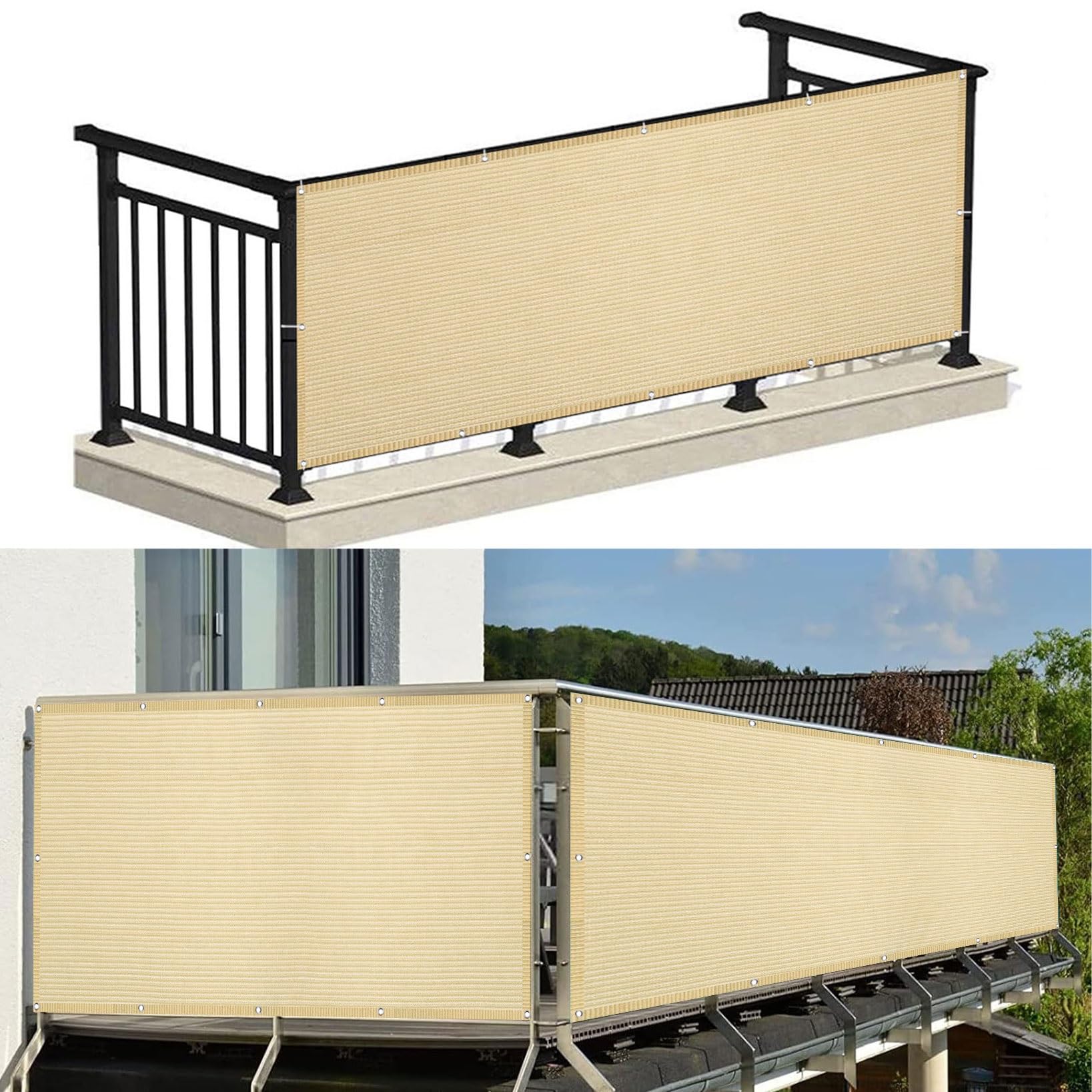 Brise vue balcon exterieur crème 45x150 cm pour occulter une clôture
