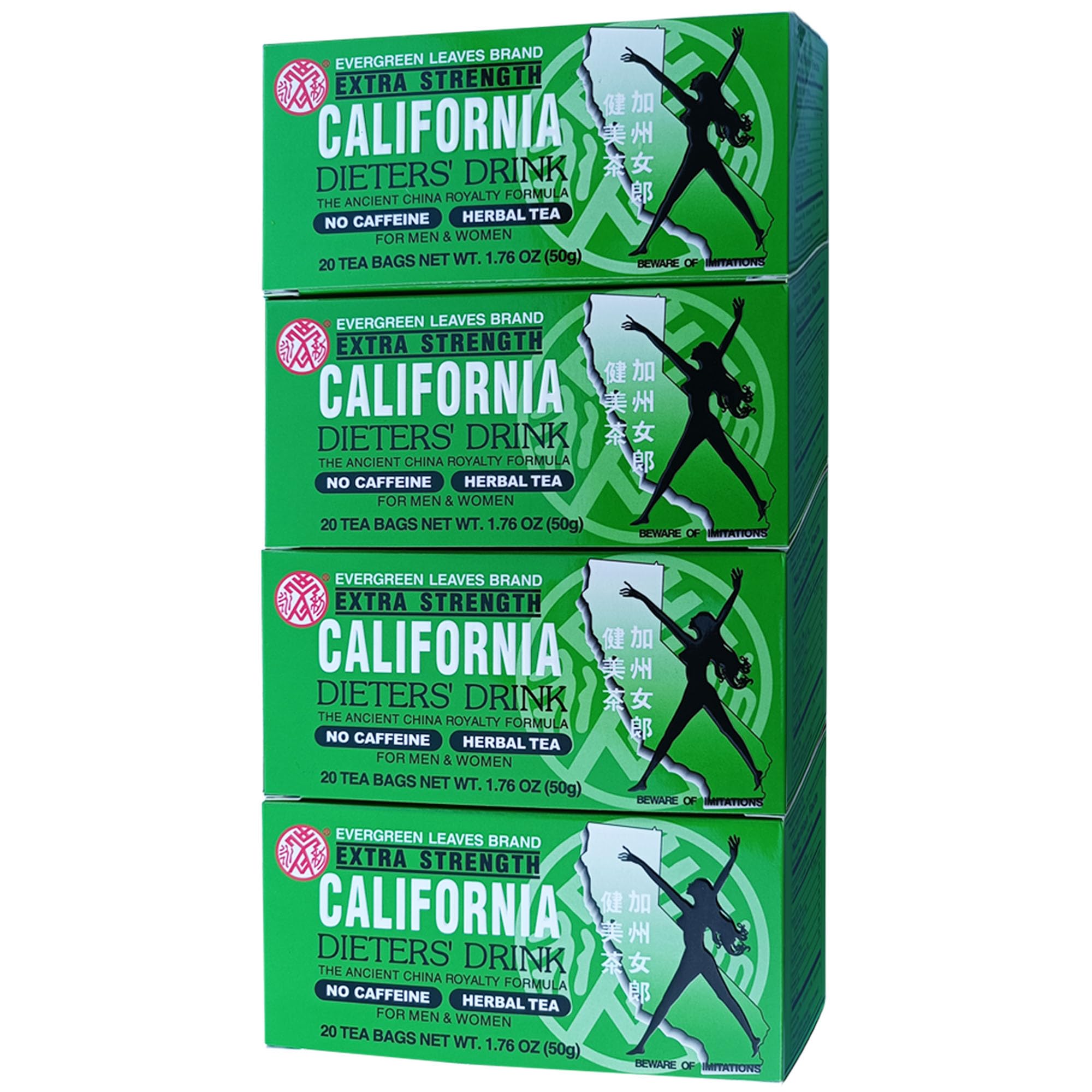 Evergreen Leaves California Dieters Drink – 4 Packungen extra starker Kräuter-Diättee mit Senna-Blättern, koffeinfreier Detox-Tee für schnelles Abnehmen des Körpers, Gewichtsmanagement, natürliche