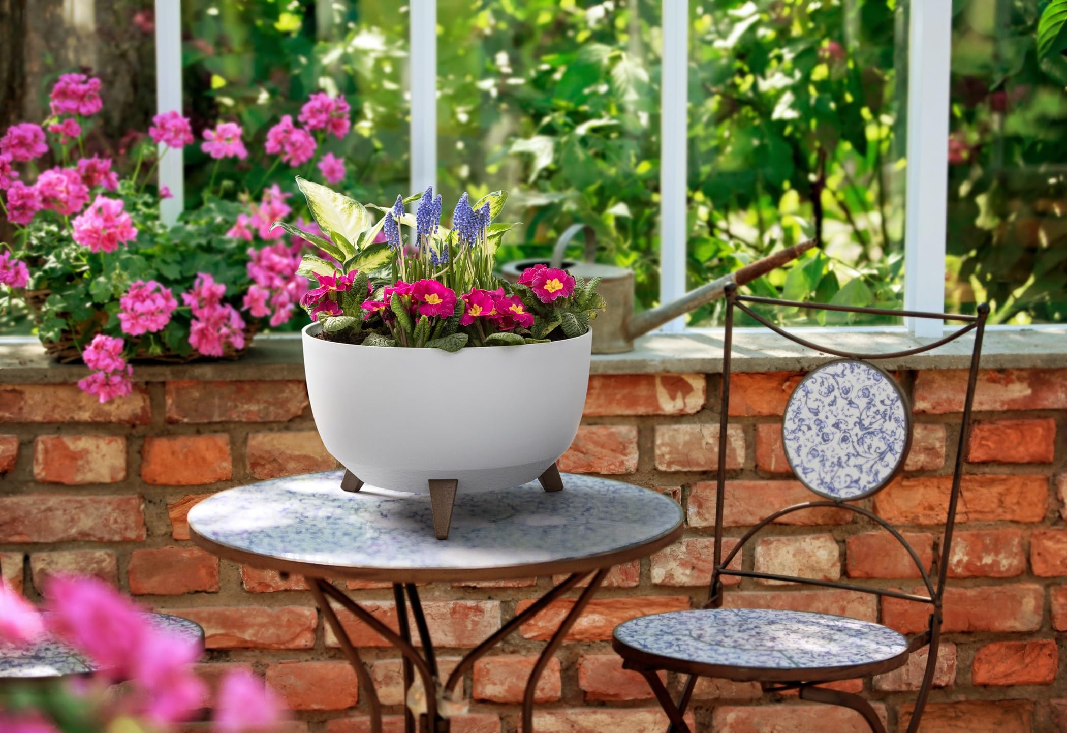 Tymar Vaso per rinvaso grande con piedistalli, vaso per fiori da esterno, vaso grande per fiori, vaschetta per fontana solare, vaso rotondo da terrazzo_Roma ((2pack) Beige; ø 47 cm)