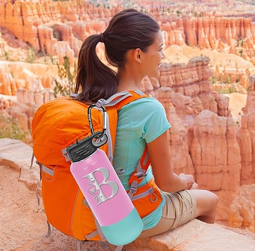 Miniatura 15 de Botellas de agua personalizadas con tapa abatible y pajilla, termo deportivo personalizado de acero inoxidable grabado, monograma personalizado