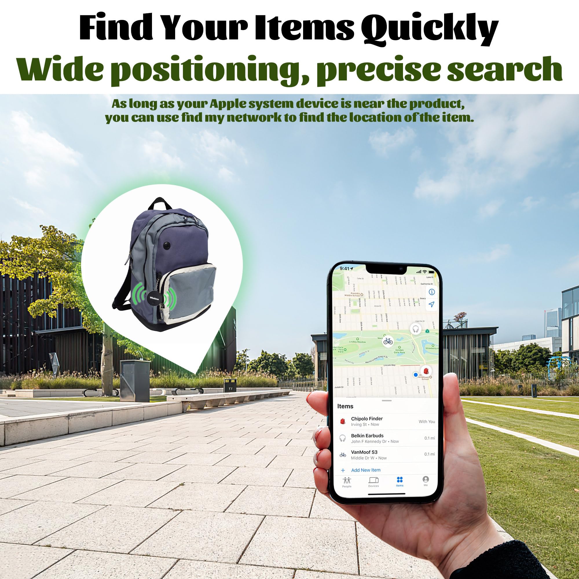 Trova chiavi, tracker certificato MFi per portafogli o zaini (solo iOS), durata della batteria fino a 36 mesi, batteria sostituibile, localizzatore oggetti per borse, protezione della privacy,