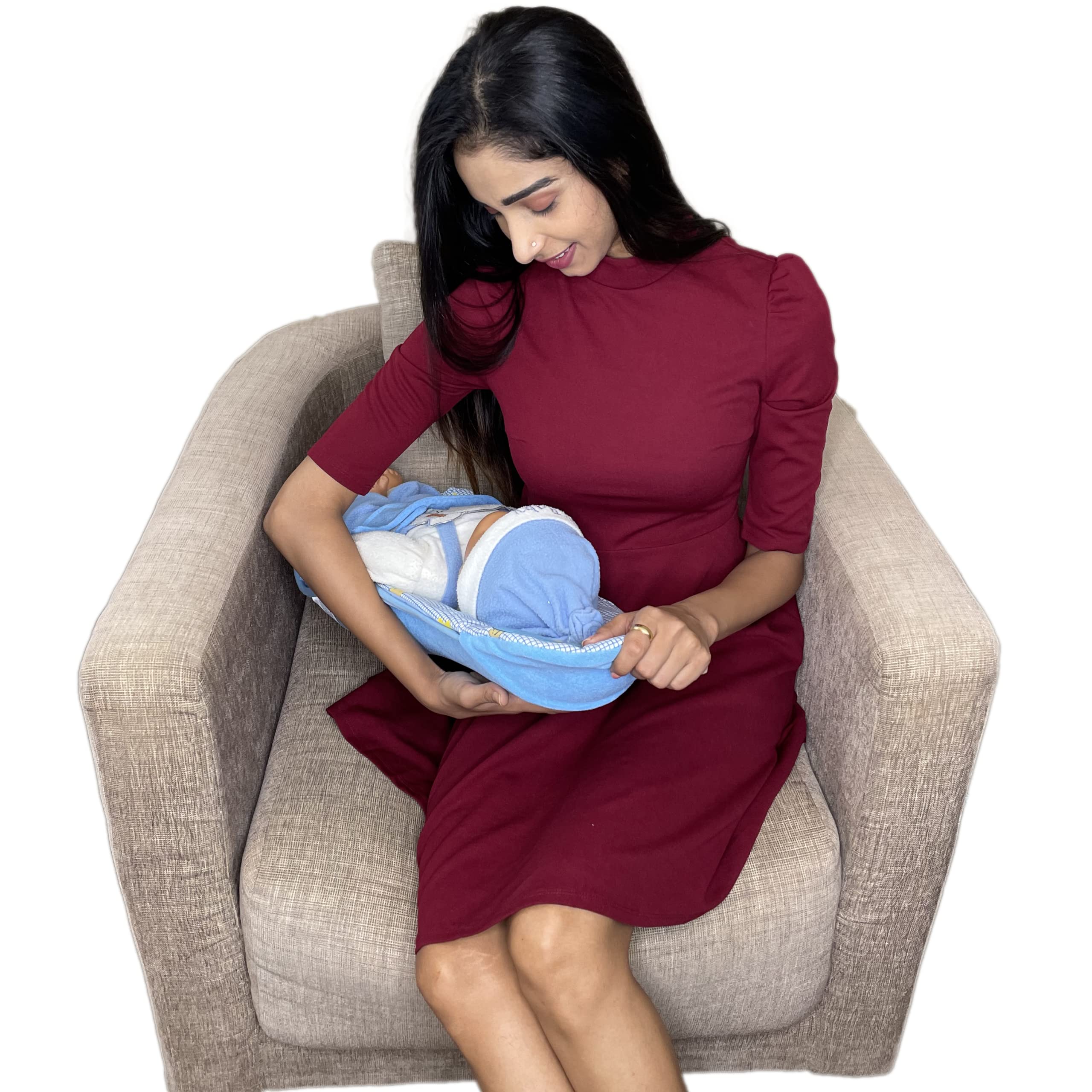 HOOPA 2-in-1 Infant Carrier for Newborn (0–4 Months) | Reclined Carrying & Breastfeeding Support | Strong Back Support | Indoor & Outdoor Use | Feeding Pillow | Nursing pad | Sky Blue 3