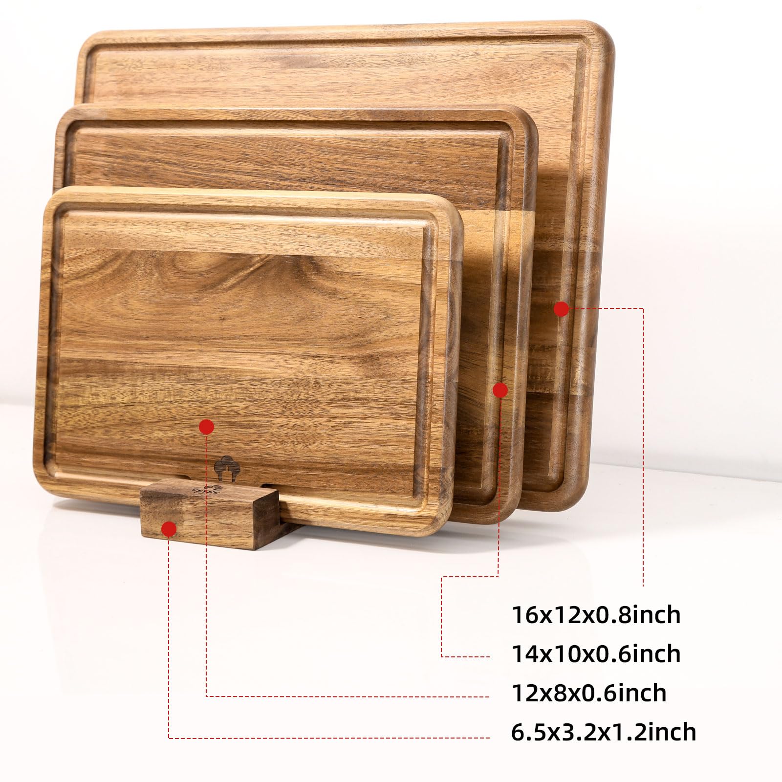 Set 3 Taglieri In Legno Di Acacia Fibogollo Con Scanalatura E Supporto - Grandi, Medi, Piccoli - Ideali Per Carne, Formaggi E Verdure