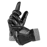 Winter Warm Genuine Leather Gloves, Cashmere Lined Driving Motorcycle Gloves for Men