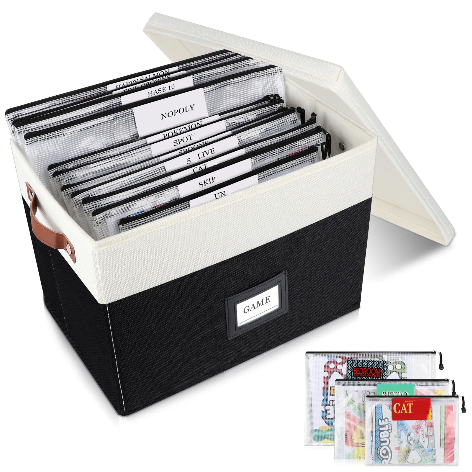 HLWGOG Board Game Storage, Board Game Organizer with 12pcs Zipper Bags and Writable Stickers, Board Organizers Storage with Lid for Office Supplies,