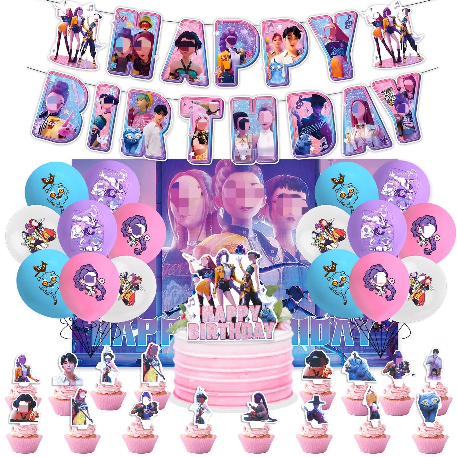 43PCS Demon Party Decorations, Cartoon Theme Birthday Decorations With Backdrop Banner Latex Balloons Cake Topper Cupcake Toppers, Toy Birthday Party Supplies for Kids Boys And Girls