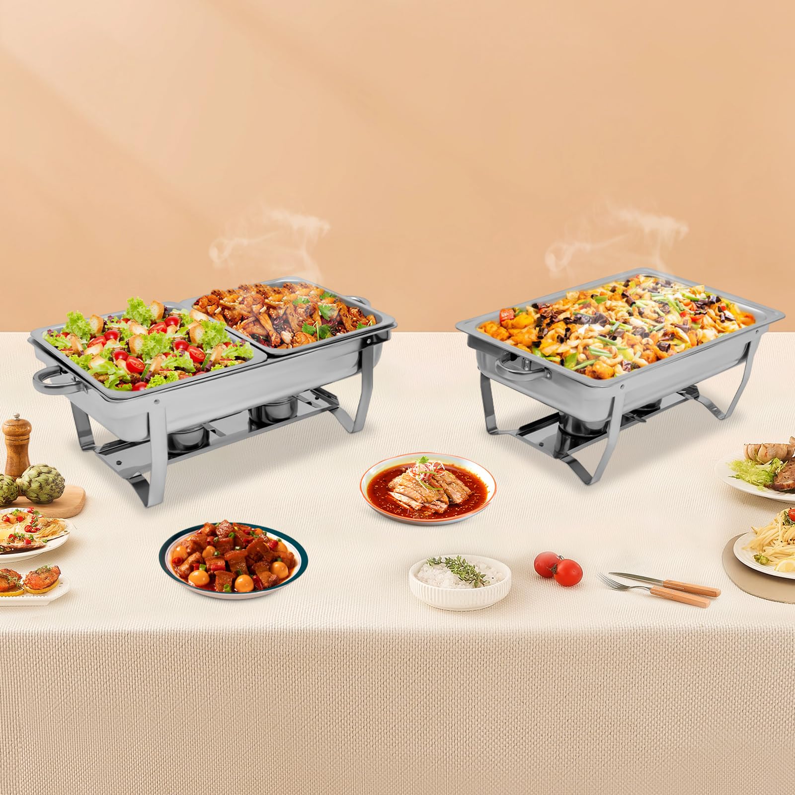 Chafing Dish, set di 2 scaldavivande Chafing Dish Buffet, in acciaio inox, per catering buffet e feste