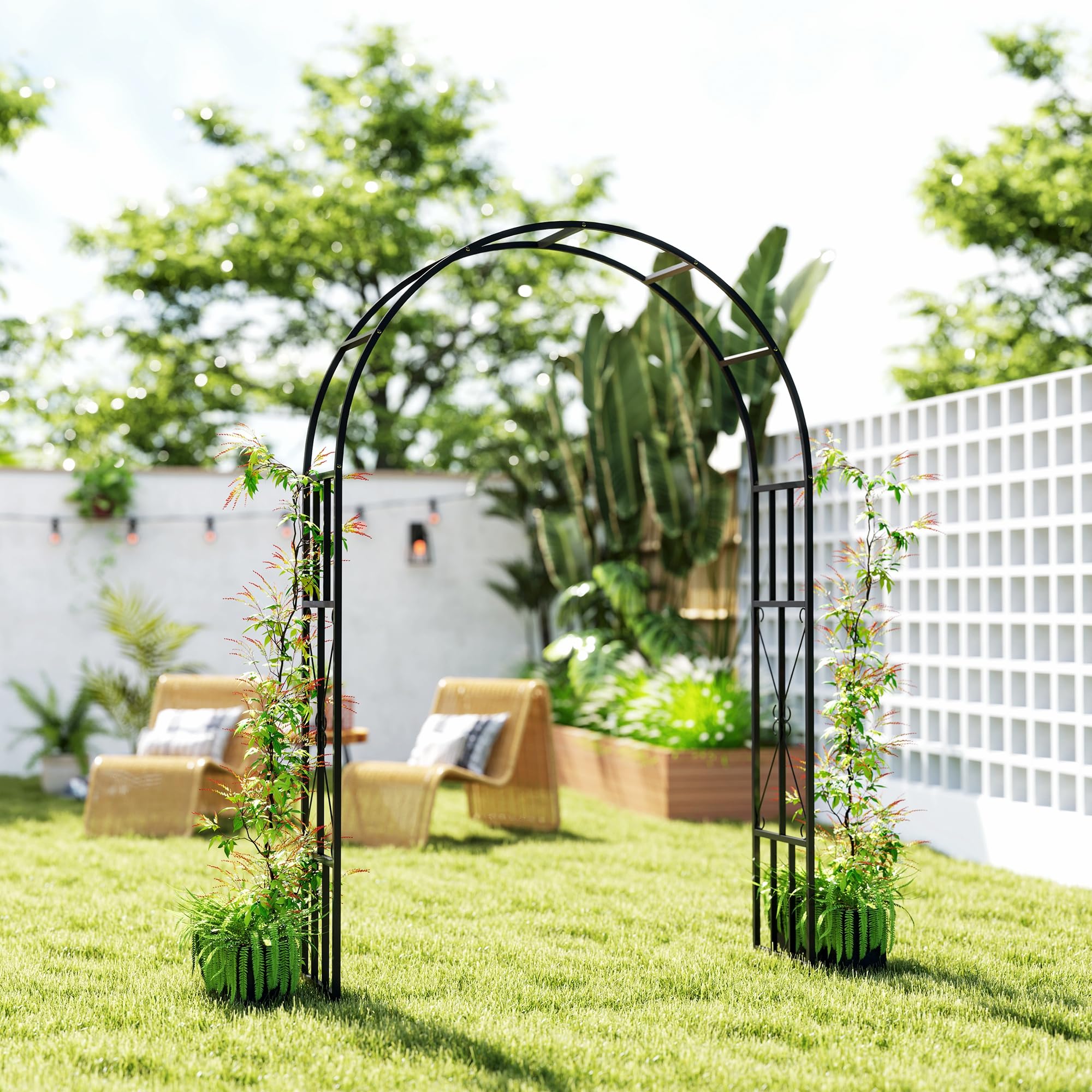 Outsunny Arche de Jardin en Acier, Arceau à rosiers pour Plantes grimpantes, rosiers, vignes de glycine, pour décoration de cérémonie, 150 x 40 x 223 cm, Noir