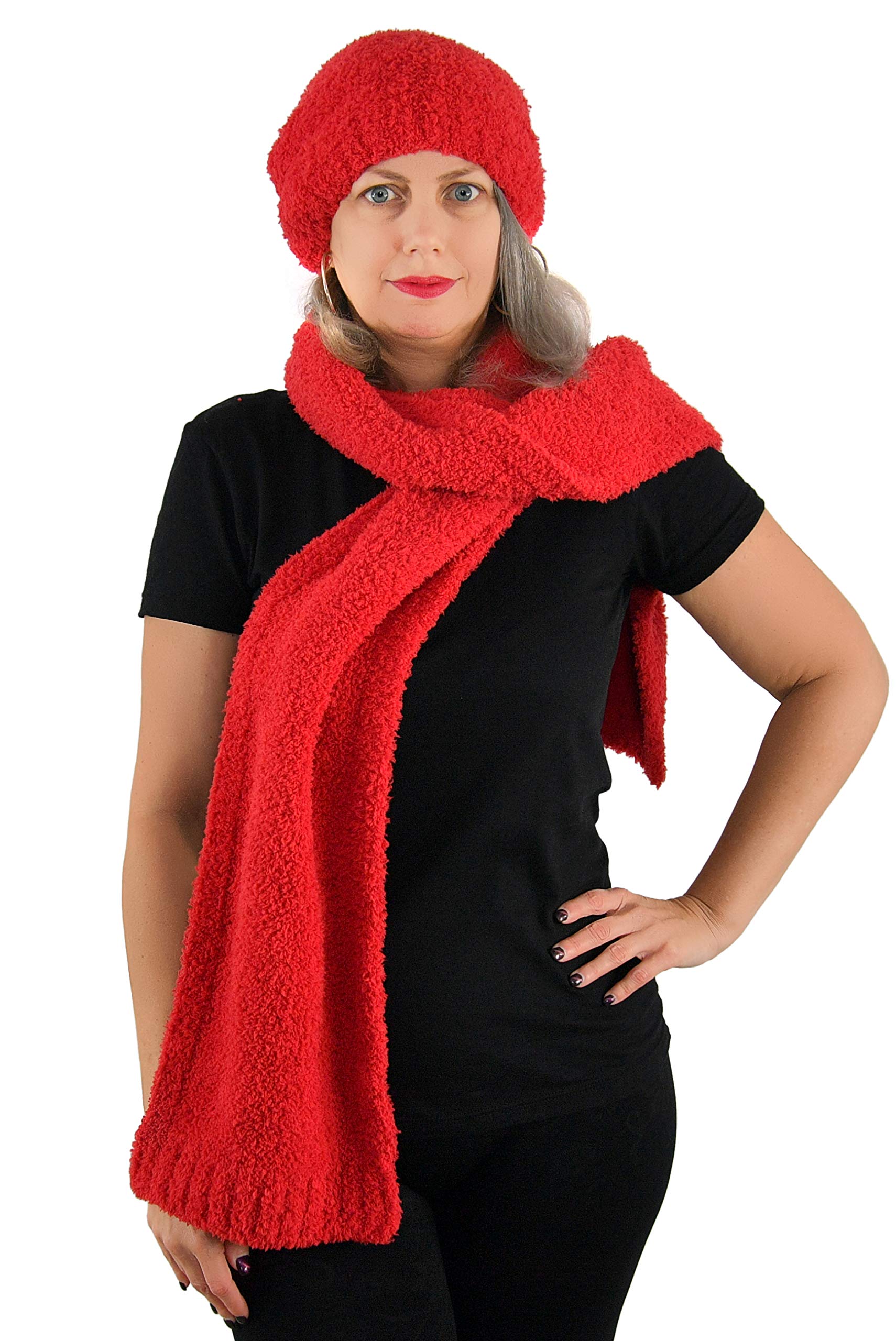 Barefoot Dreams CozyChic Red Beanie and Scarf Set, Slouchy, 100% Polyester Microfiber, Comfortable Winter Gear