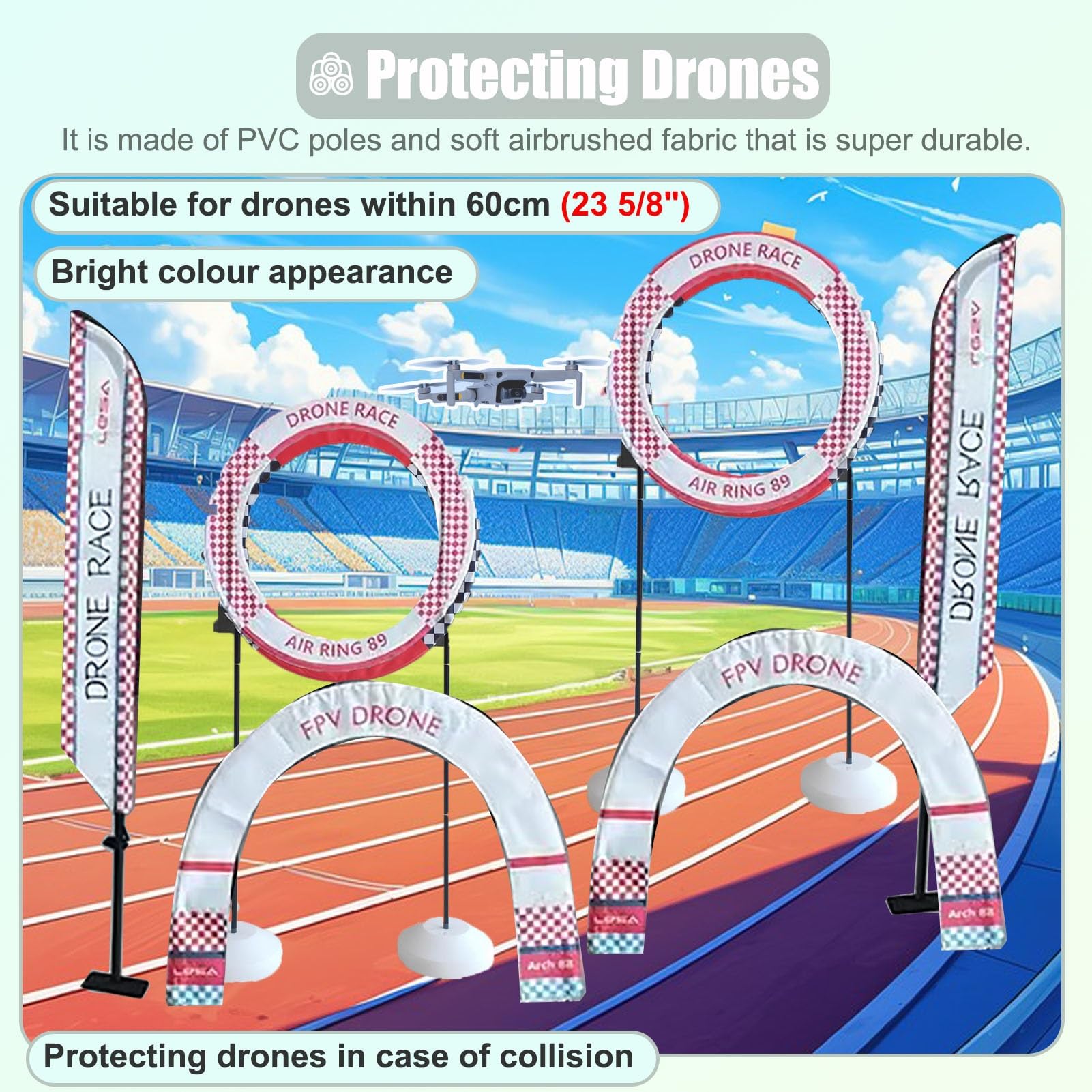 Drohne Hindernisvermeidung Indoor-FPV-Renndrohnen-Bausatz mit Flaggen, Langstrecken-Drohnen-Trainingssets für Wettbewerbe, Beliebige Kombinations-Flugzeug-Übungsliga-Sets(Style C)
