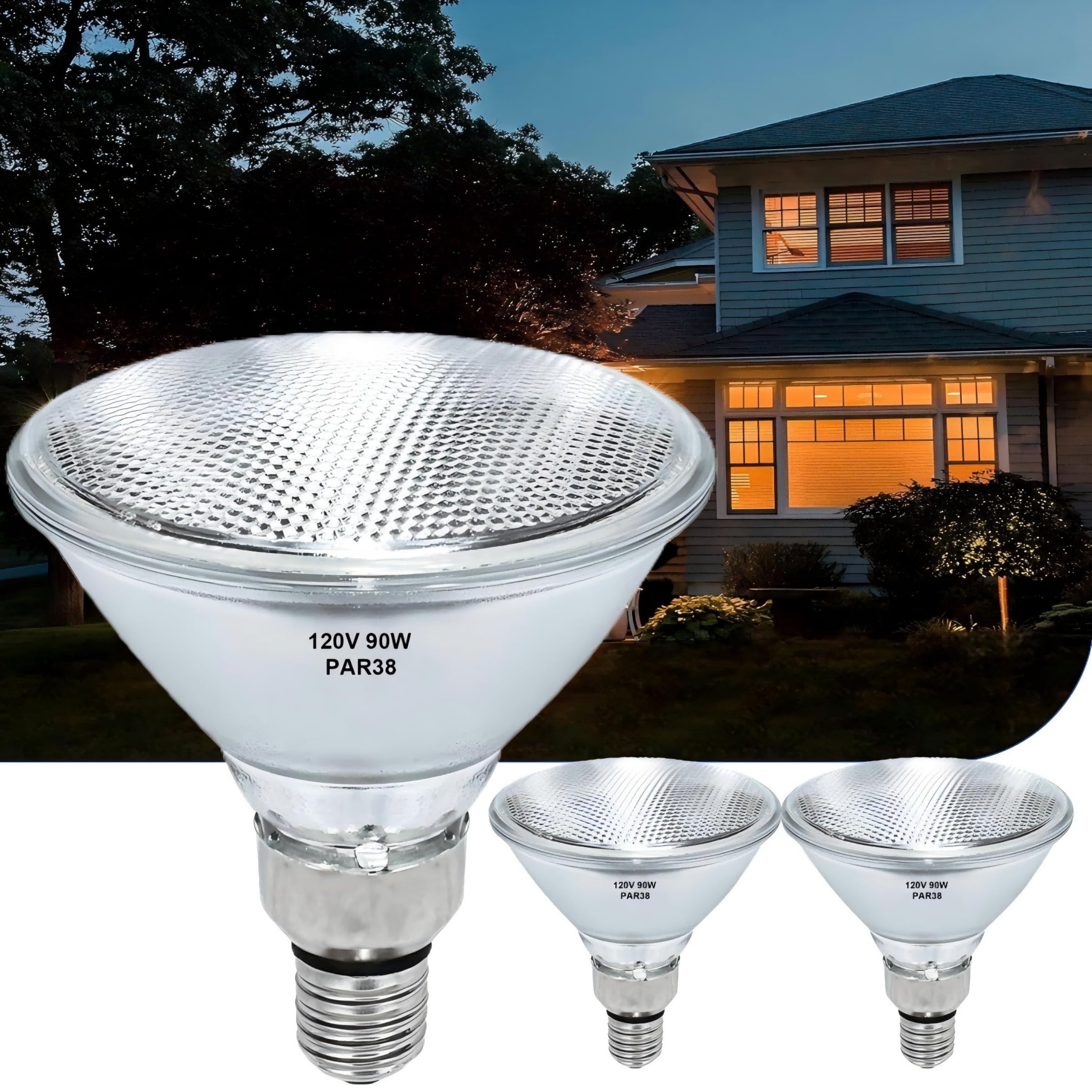 PAR38 Halogen Flood Light Bulbs 2 Pcs, 90W Equivalent, 120V, E26 Base, 2700K Warm White Light for Indoor and Outdoor
