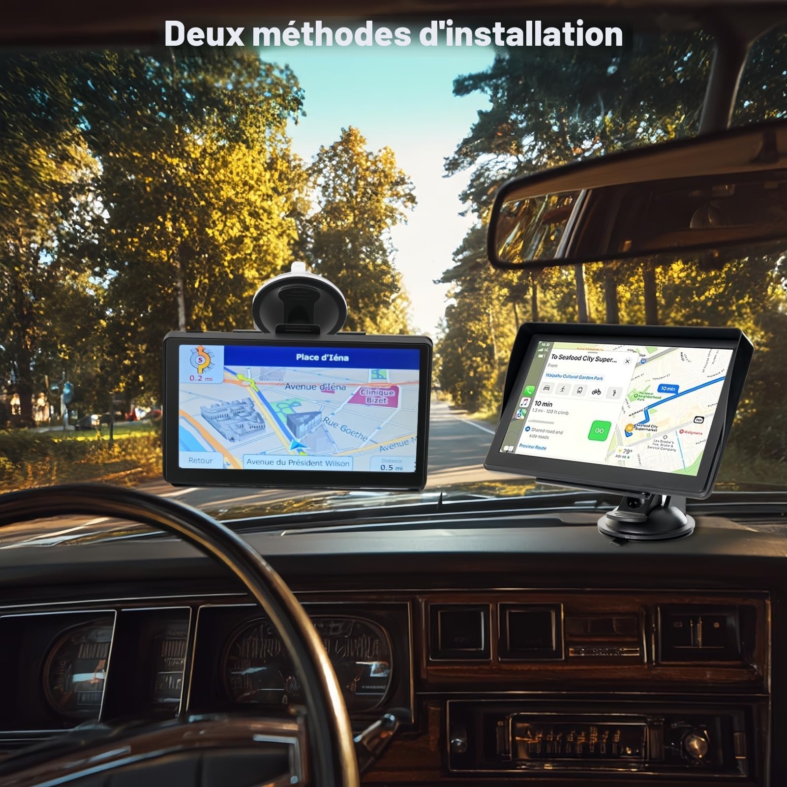 Navigateur GPS, écran tactile 7 pouces Navigation GPS pour voiture, camion, camping-car, avec informations trafic, carte de l'Europe 2025, mises à jour gratuites à vie, guidage vocal en temps réel