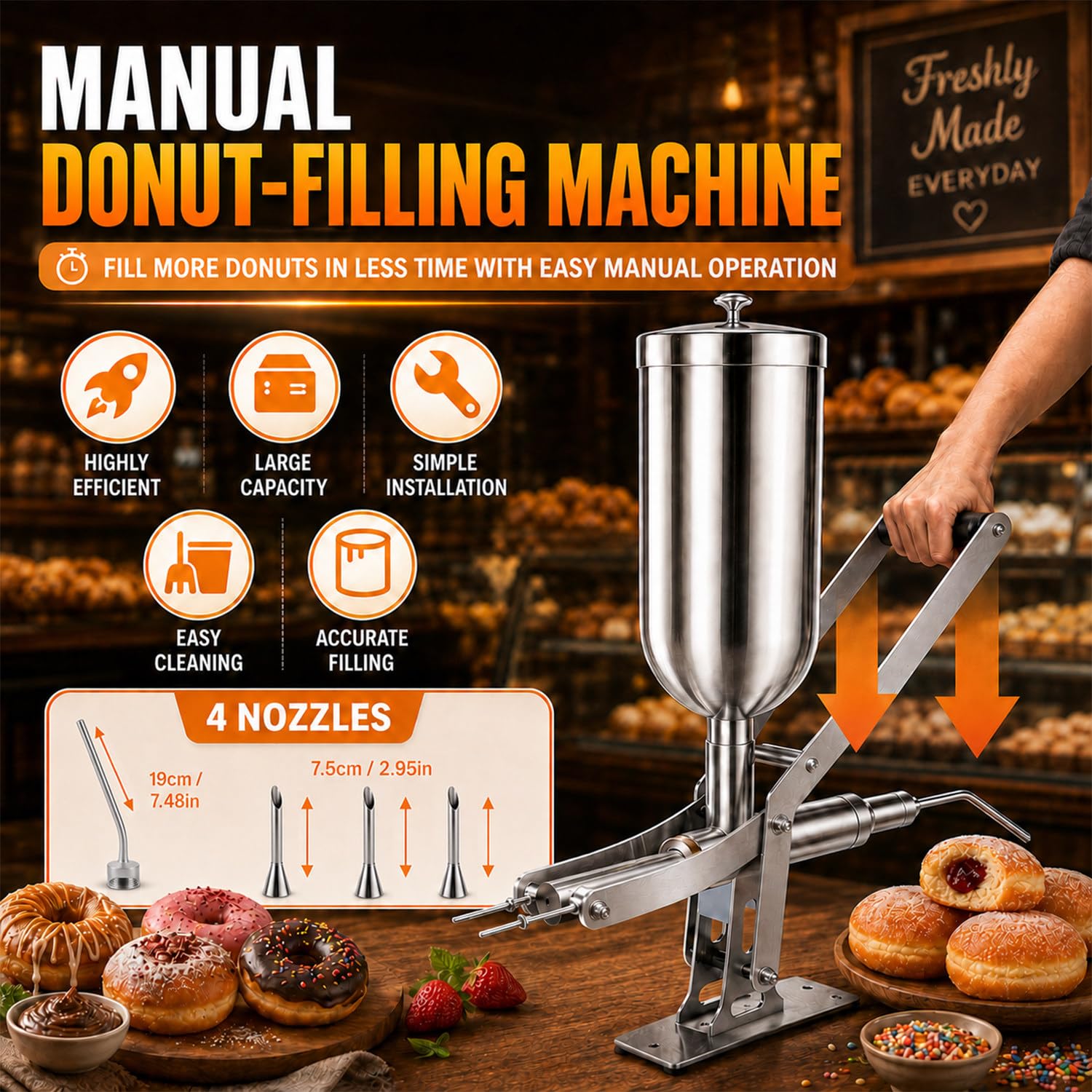 Máquina Para Rellenar Donas 5 L, Máquina Para Hacer Rellenos De Churros, Con 3 Boquillas Cortas Y 1 Boquilla Larga, Cantidad De Relleno Ajustable, Para Panaderías, Restaurantes Y Cafeterías