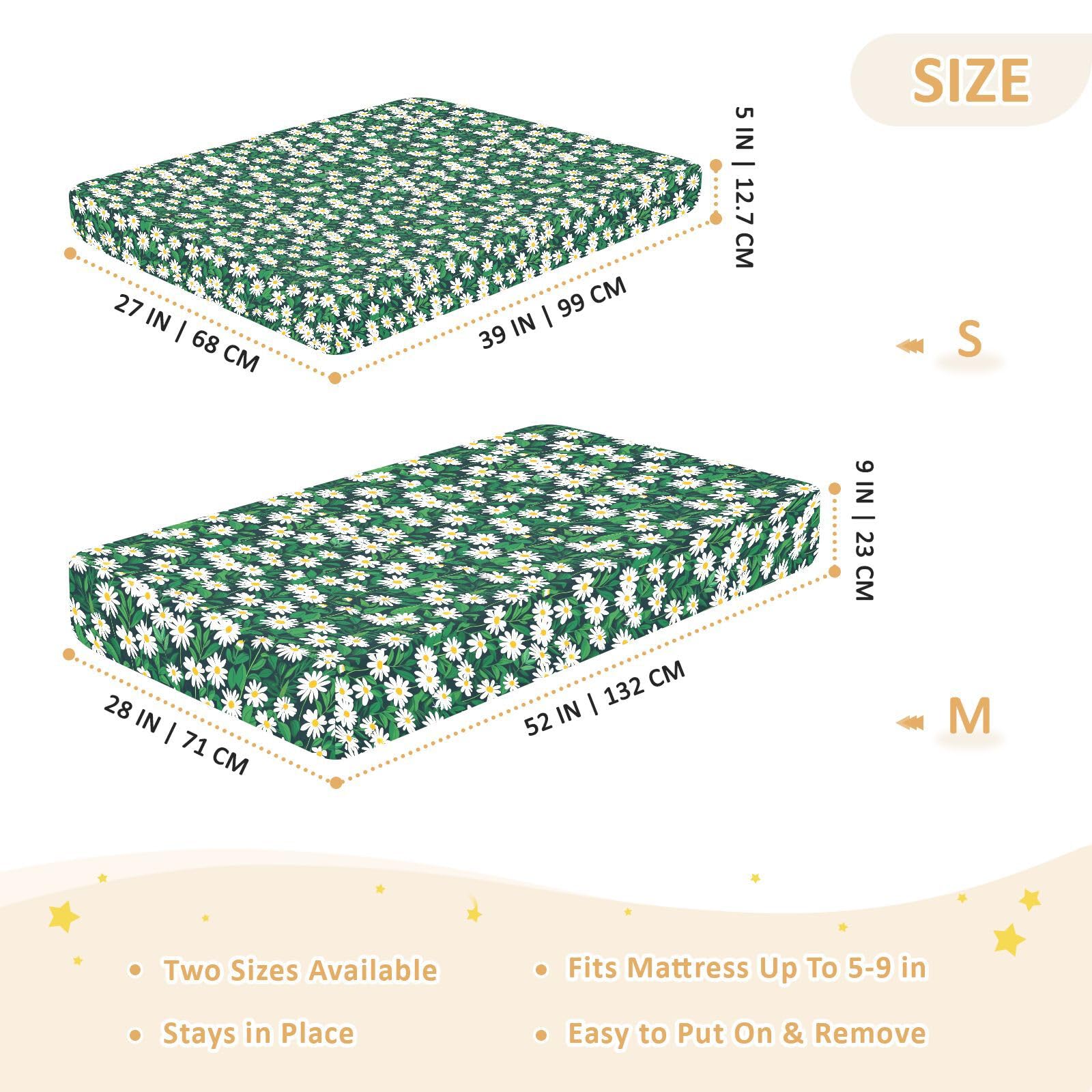 Drap-housse pour berceau de bébé bleu marine à motif de marguerites pour garçons et filles, 71,1 x 132,1 cm