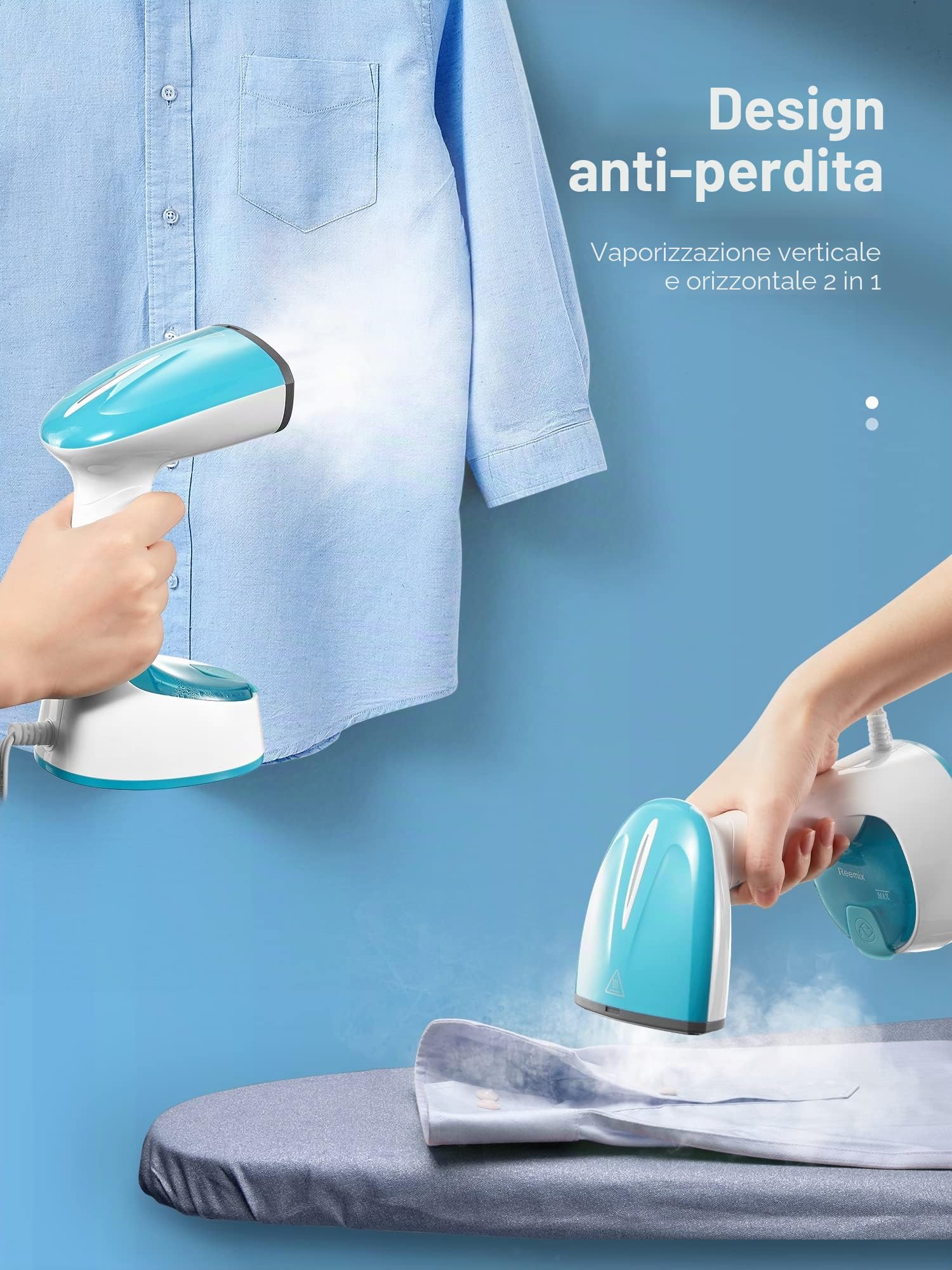 Reemix Ferro da Stiro Verticale, Pieghevole e Portatile Stiratrice Verticale, 20 g/min Vapore Penetrante, Riscaldamento Rapido 25 Secondi, per Casa, Ufficio e Viaggi, 220V(Blu)