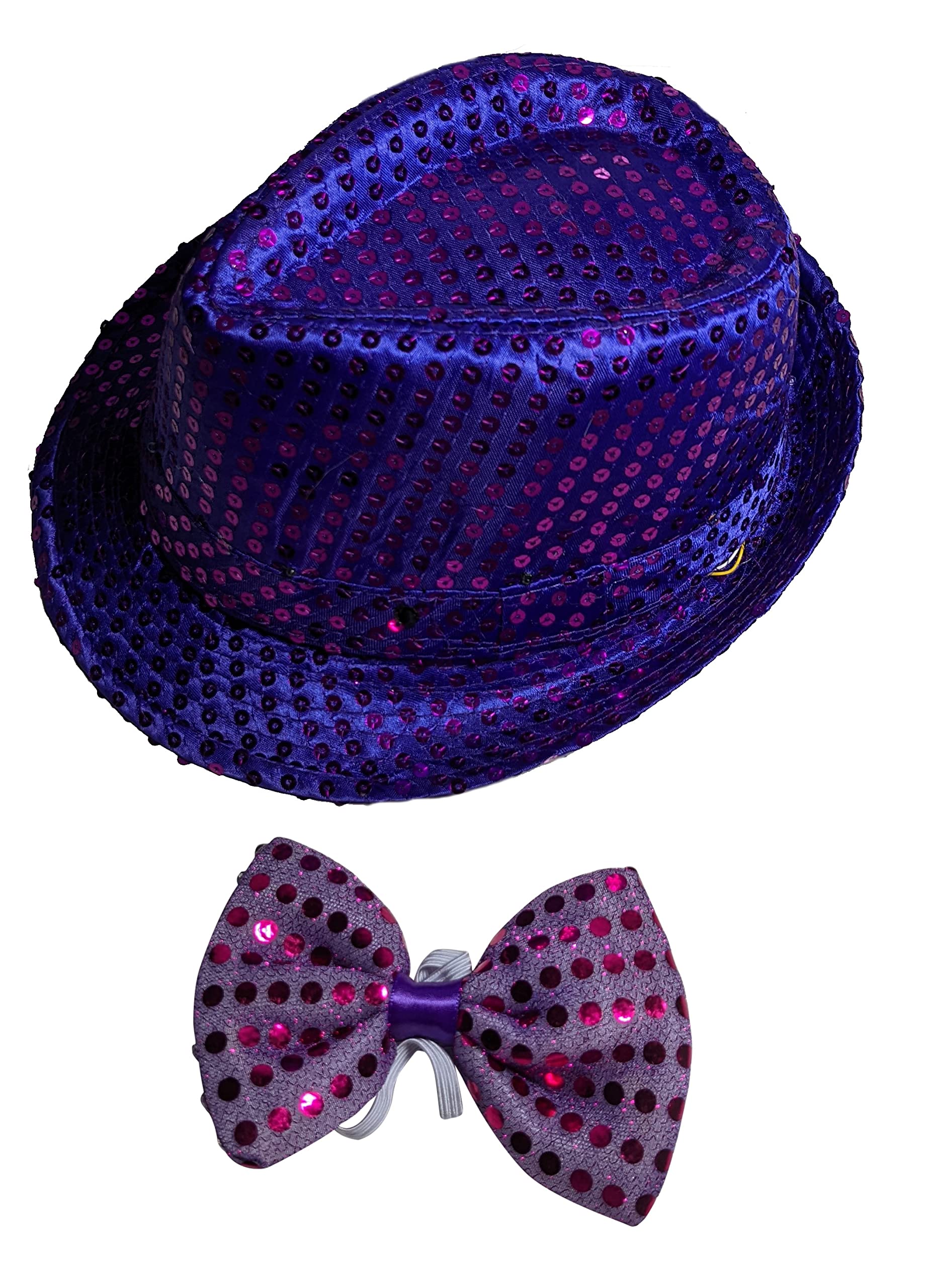 The Electric MammothLight Up Sequin Fedora Bow Tie Combo - LED Flashing Unisex Party Accessory Fashion Hat – 3 Light Modes