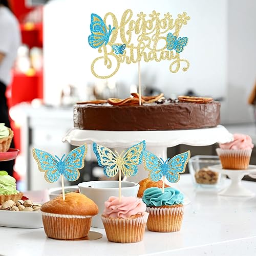 Miniatura 7 de Gyufise 13 adornos de mariposa para tartas montados en 3D para cupcakes de mariposa para niñas y mujeres, decoración de pastel de cumpleaños,