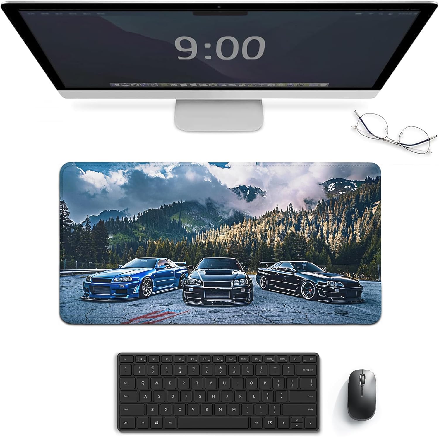 Car Large Mouse Pad Gaming R34 Sport Car Stance Mountain Landscape Desk Mat Big Mousepad Extended Keyboard Computer Pad Office Desk Organizers and Accessories 30x60cm, Style
