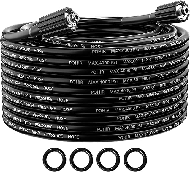 POHIR Pressure Washer Hose 25FT, Kink Resistant Power Washer Hose 1/4 Inch x 25 Feet with M22 14MM Swivel, Lightweight Pressure Washer Extension Hose 25, 3600 PSI