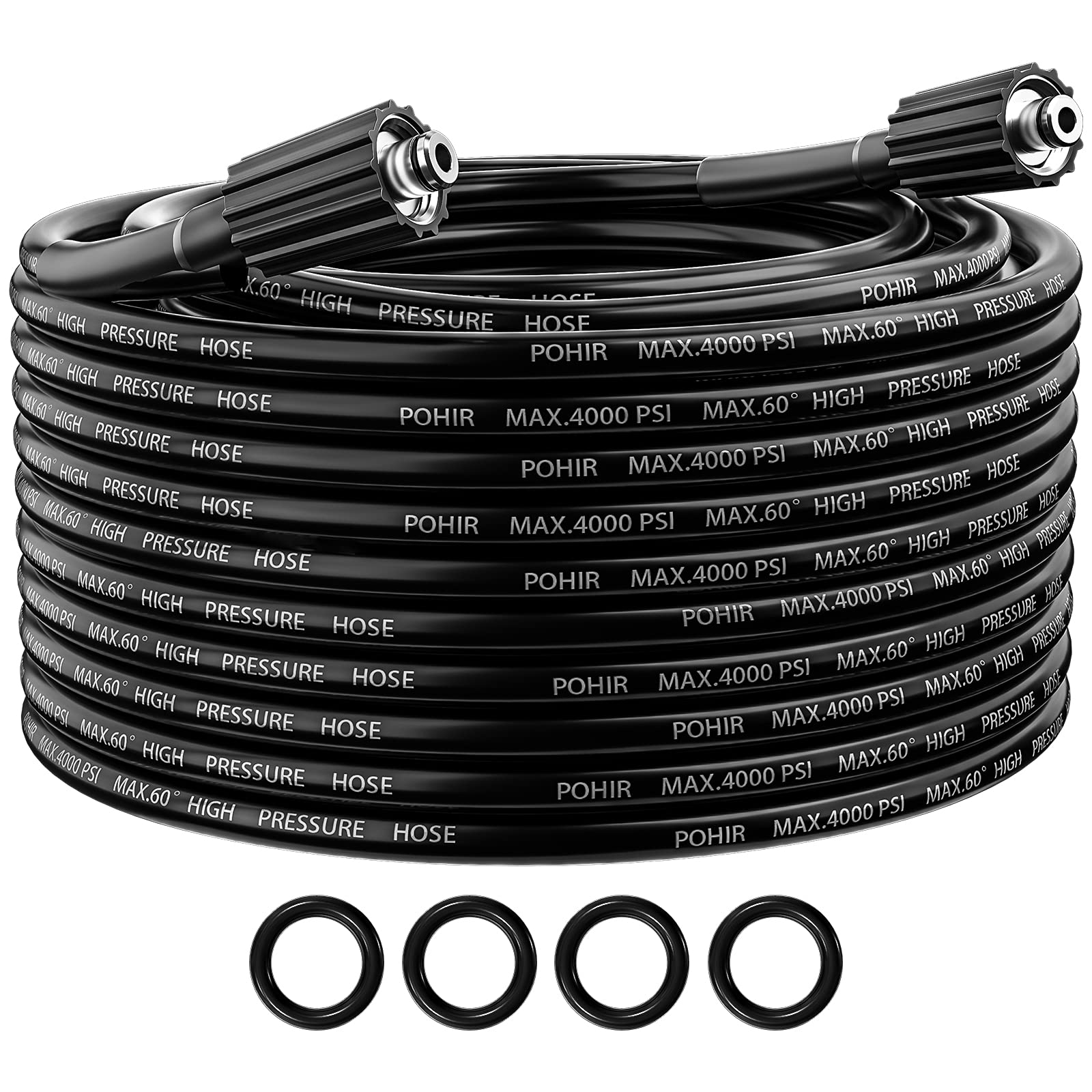 POHIR Pressure Washer Hose 25FT, Kink Resistant Power Washer Hose 1/4 Inch x 25 Feet with M22 14MM Swivel, Lightweight Pressure Washer Extension Hose 25’, 3600 PSI