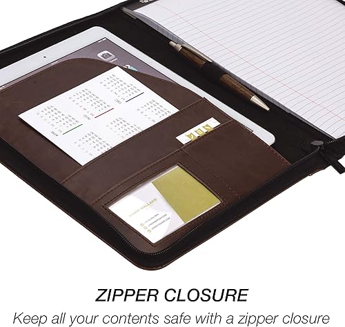 Miniatura 3 de Samsill Cartera vintage de piel sintética con cremallera, diseño de tapa dura, organizador de negocios y entrevistas, bloc de escritura de 8.5 x 11,