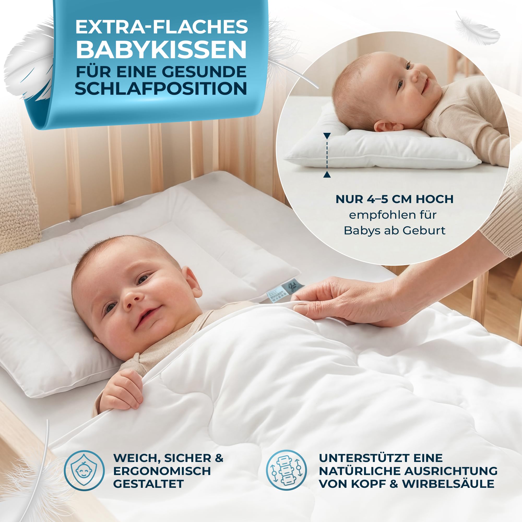 Glückstoff® Kinder Bettdecken Set [BETTDECKE & Kissen] - Baby Bett Set - Kinderbettdecke 520g - Ganzjahres Bettdecke & Kissen flach für Babys - Babybettdecke - Bettwäsche Kleinkind (100x135; 40x60)