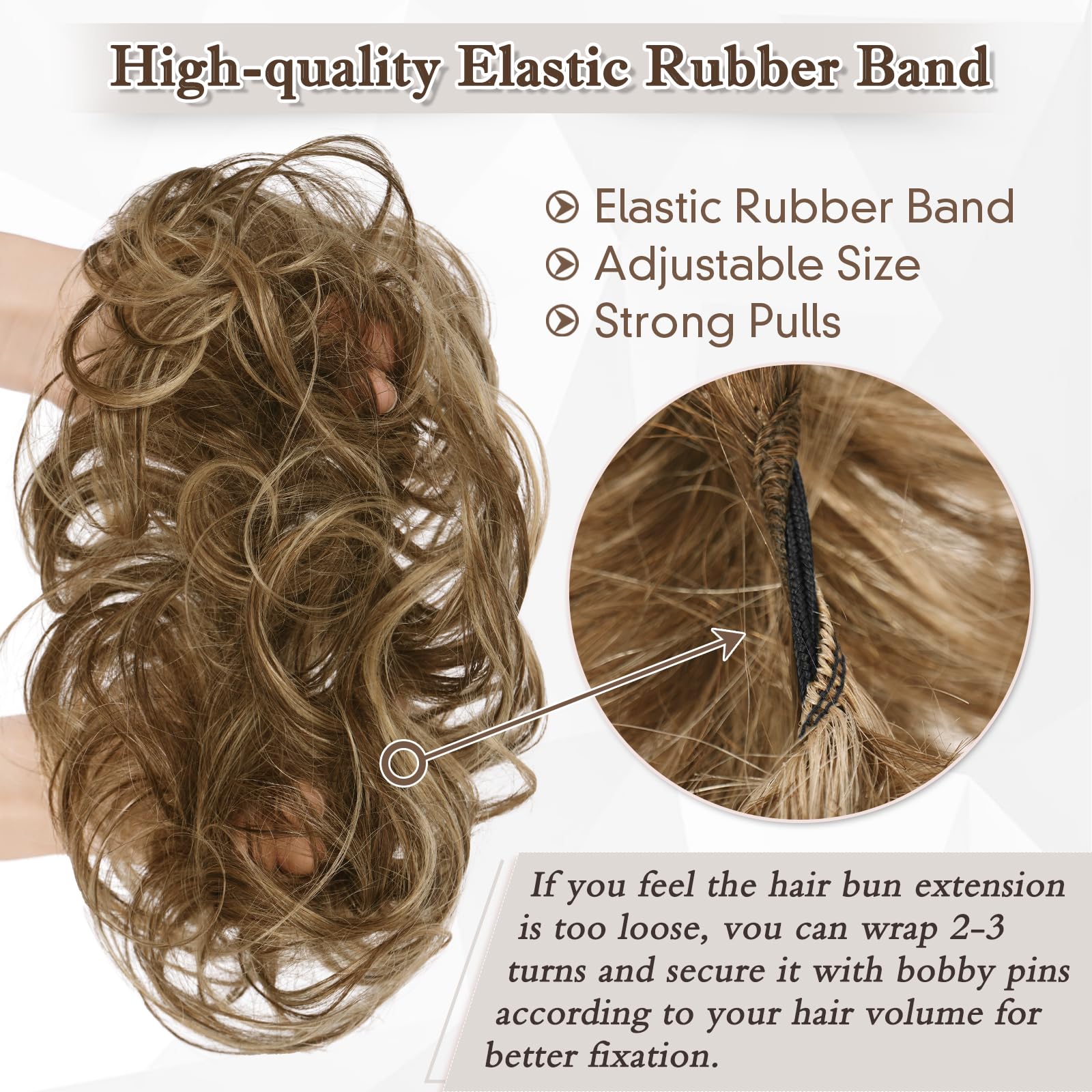 RUWISS Chignon Cheveux Humain, Faux Chignon Bouclés Ondulés Postiche Chignon Chouchou Cheveux Naturel pour Femme, 32g Blond Doré