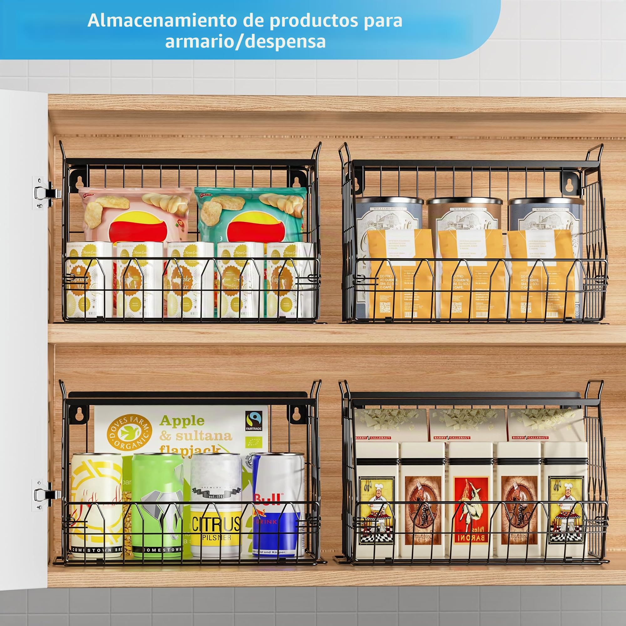 Ezprotekt Paquete de 2 cestas de frutas apilables con tapas de metal, cesta de frutas, cestas de frutas apilables montadas en la pared, cestas de patatas, almacenamiento de cebollas para cocina, cesta