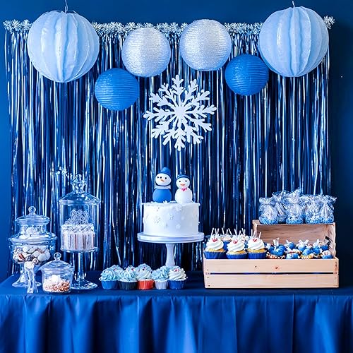 Vista 63 de PartyWoo Cortinas de flecos de aluminio plateadas, 2 serpentinas plateadas de 3.3 x 6.6 pies, telón de fondo con flecos, fondo de oropel, cortina