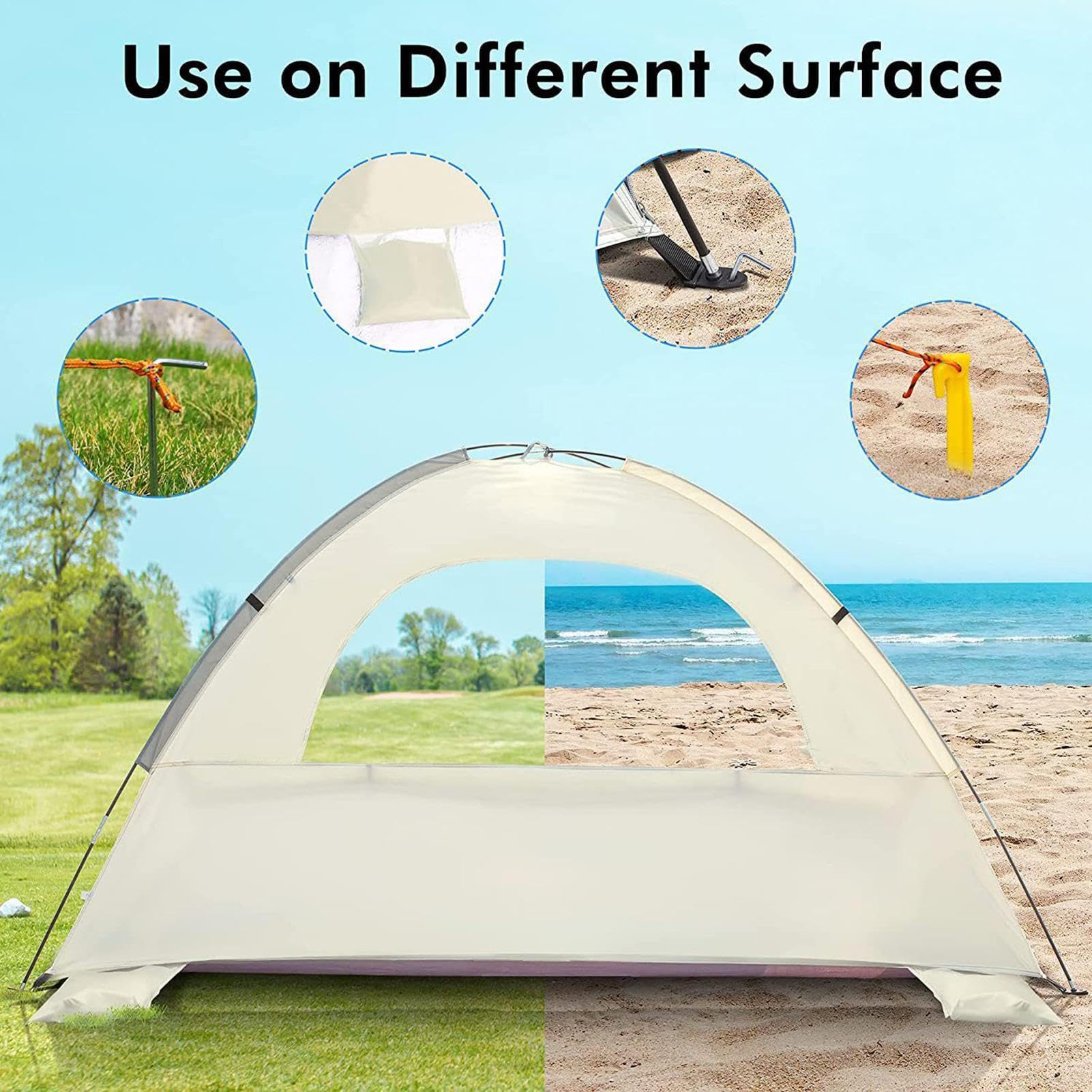 Tente de Plage, abri Solaire pour Tente de Plage, Tentes de Plage Portables Tente extérieure, Tente de Plage Pop-up Multi-scénarios pour Parcs, pêche, Lacs, plages et Camping