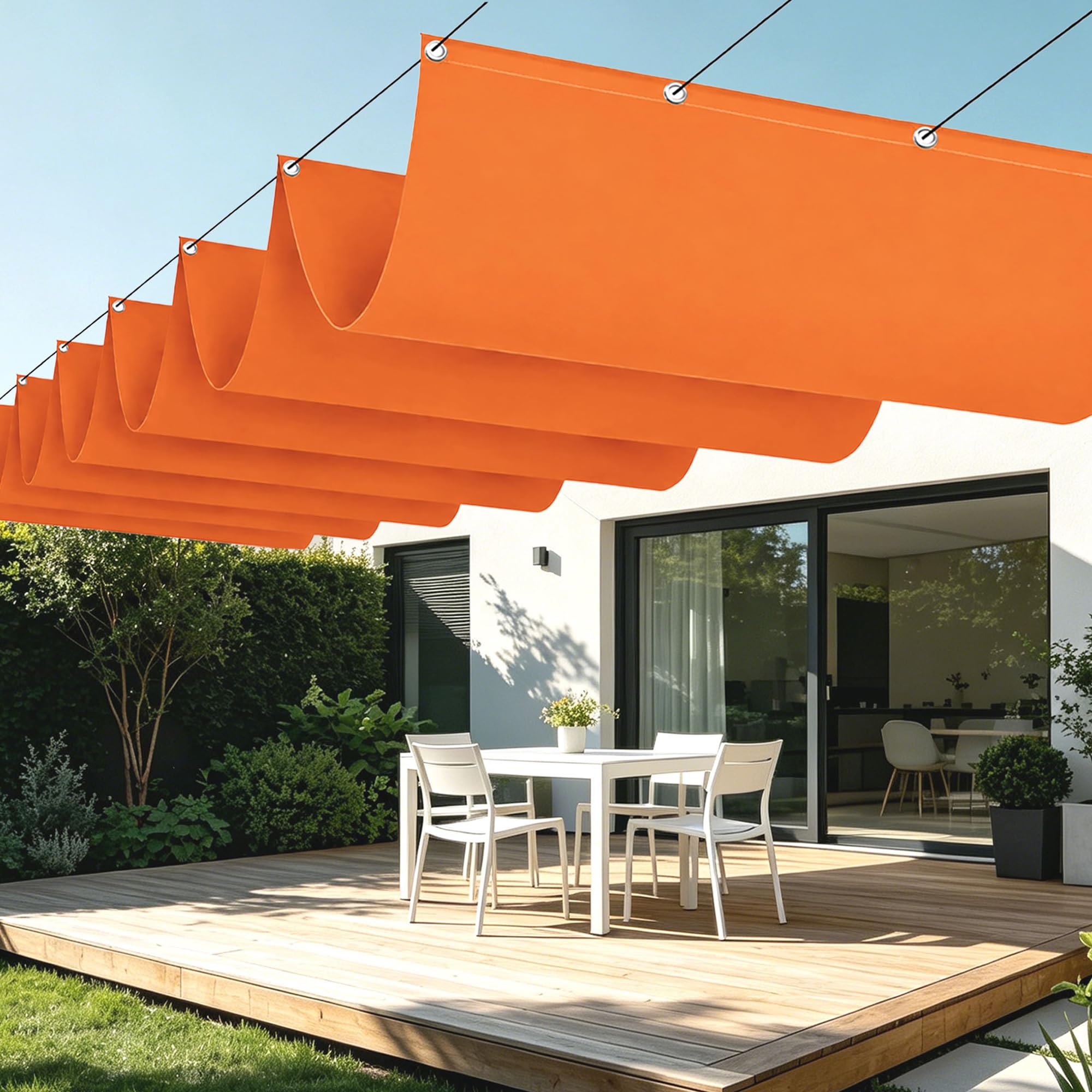Voile ombrage rétractable vague 550x300 protection UV patio