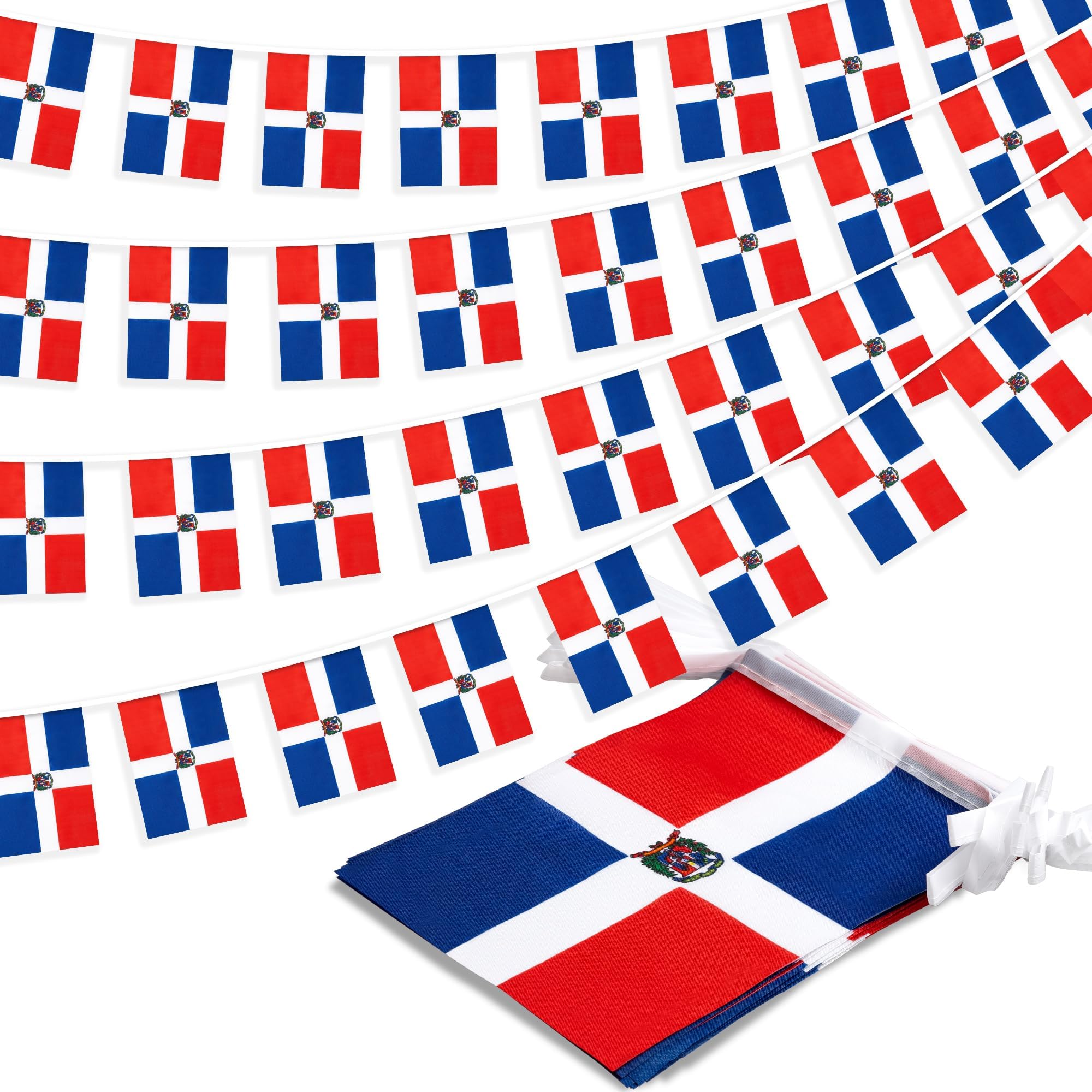 Dominican Republic String Flag Pennant Banner, Small Mini Bandera Dominicana Flags Bunting Banner, National Country Decoration for School, Party, Sports Events, Patriotic Festival, 33 Feet 30 Flags