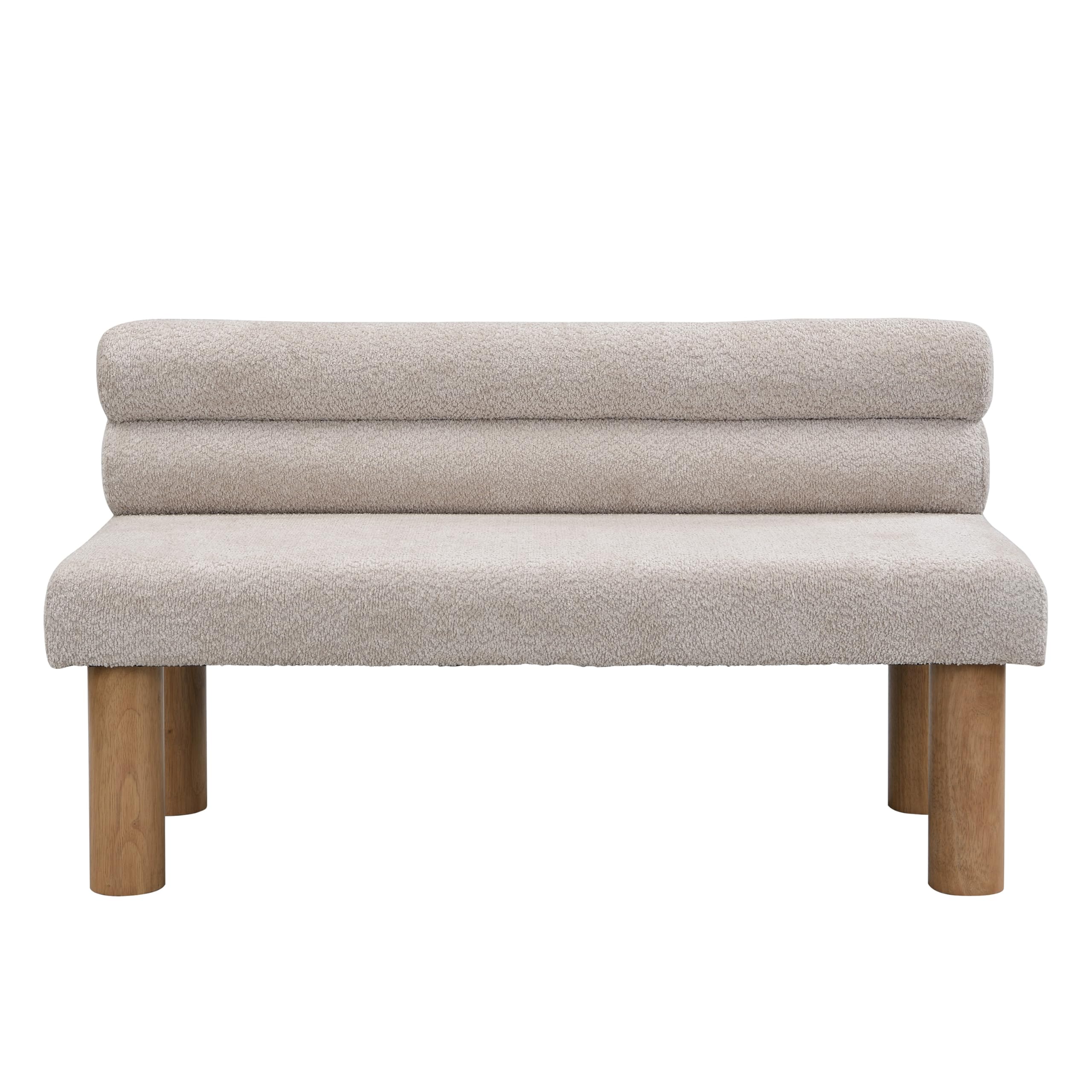 Christopher Knight Home Wally Boucle Upholstered Dining Bench, Modern Large Dining Room Chair, Entryway Ottoman Bench, Bedroom End of Bed Seating, Armless Desing and Wooden Frame, Light Gray+Natural