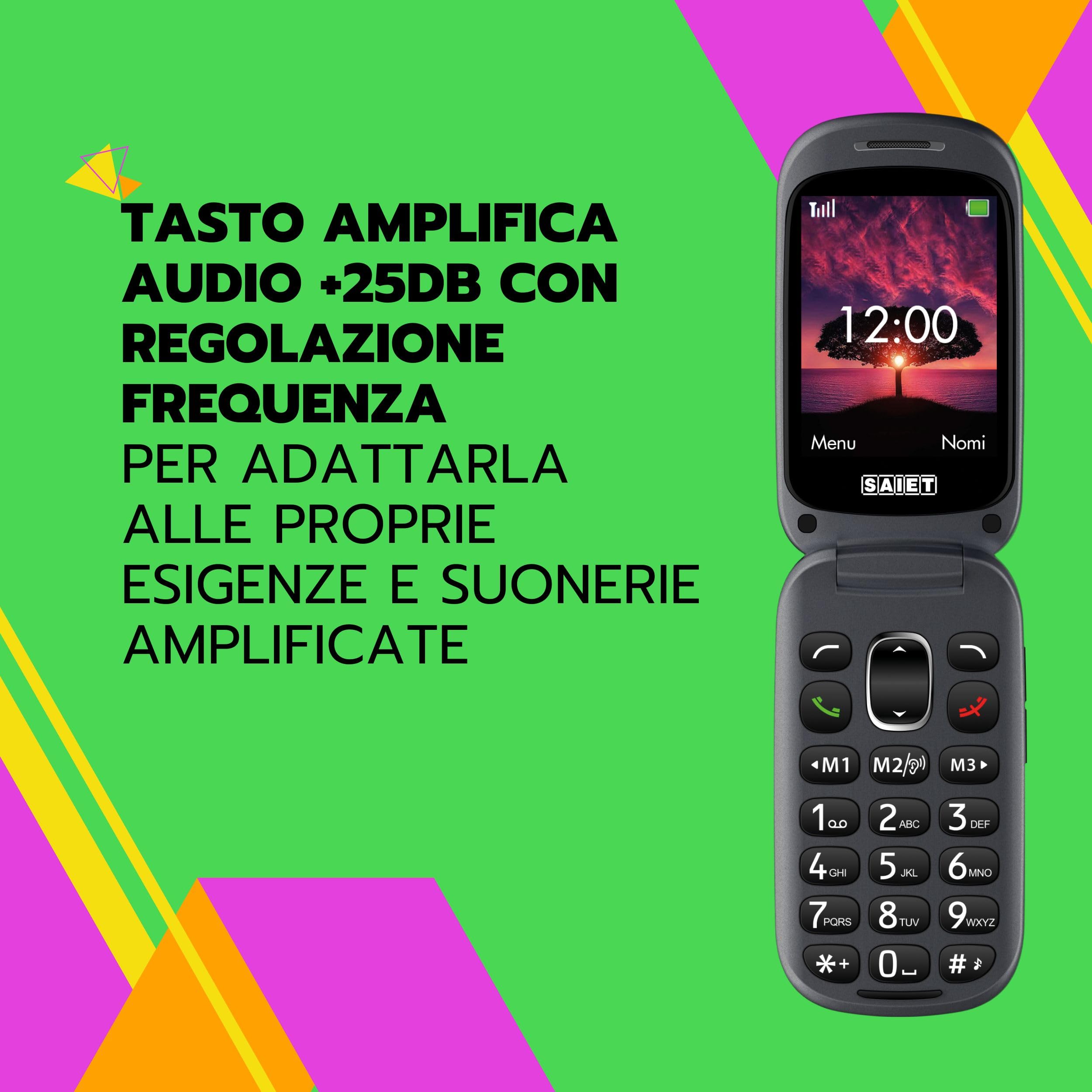 SAIET - Cellulare per Senior Facile da Usare FOCUS - Telefono per Anziani Tasti e Caratteri Grandi - Cellulare Anziani con Audio Amplificato - Nero
