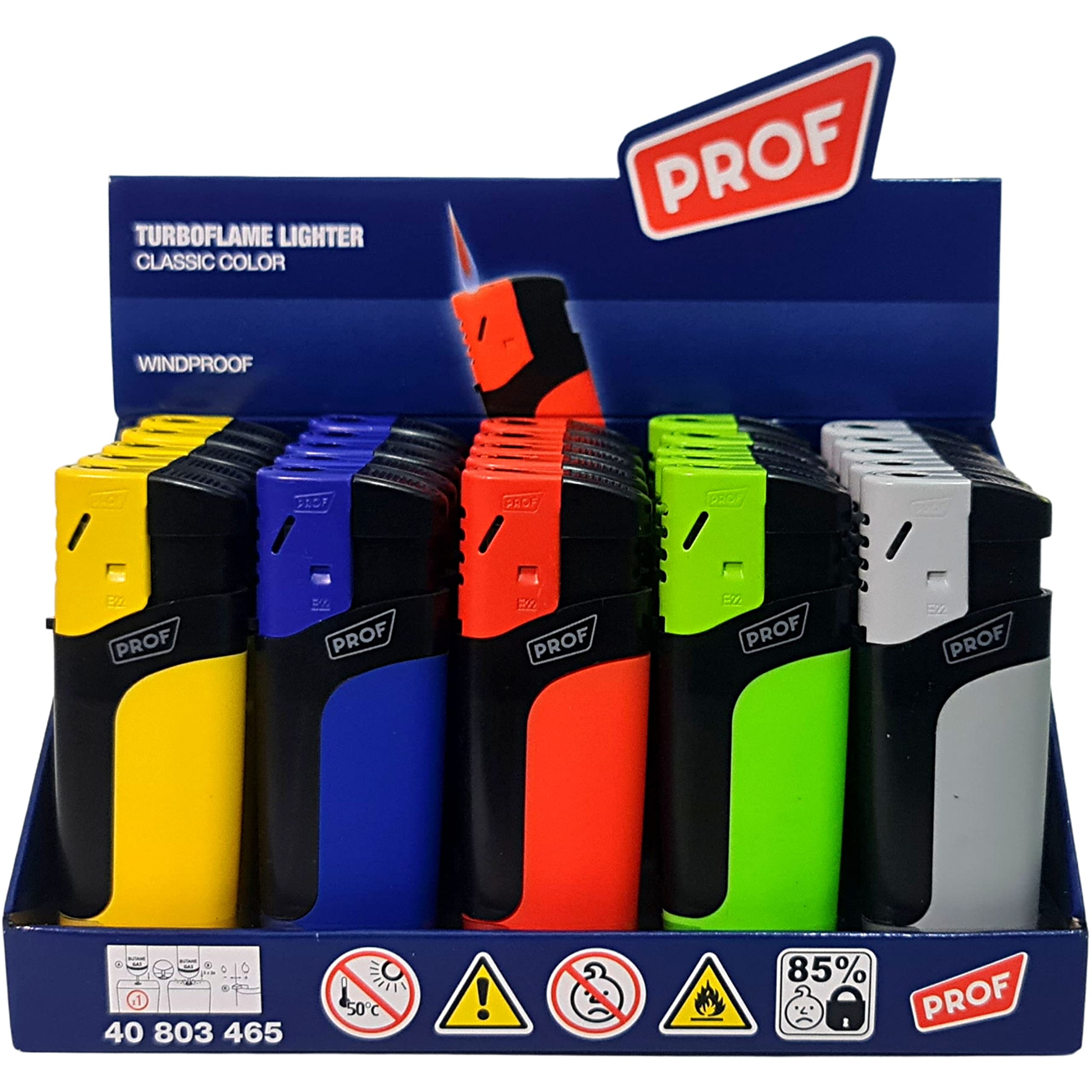 Zactly Orignal PROF Windproof Lighters Electronic Jet Flame Bright Multi Classic Colours Maxi Size Colour Full Set Gas Refillable (25)