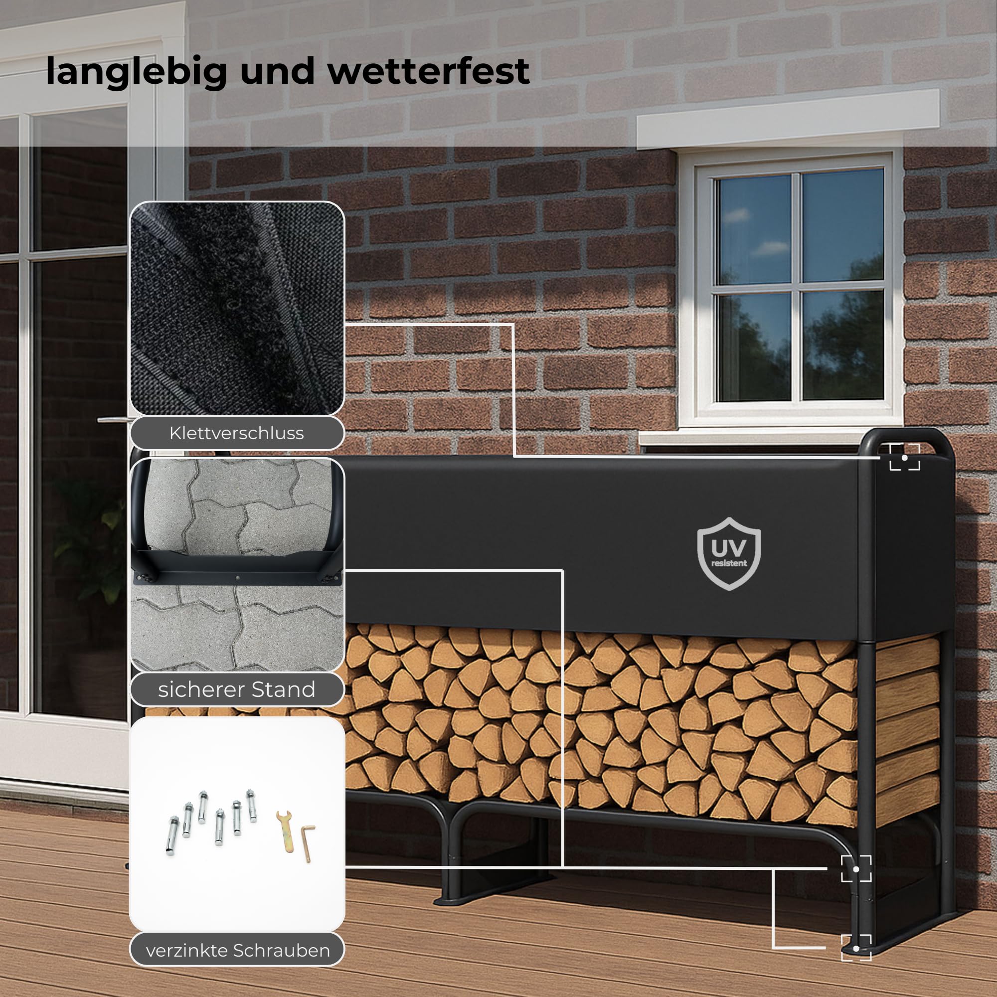osoltus Kaminholzregal Metall Brennholzregal mit Abdeckung (XL (260 x 36 x 117 cm))