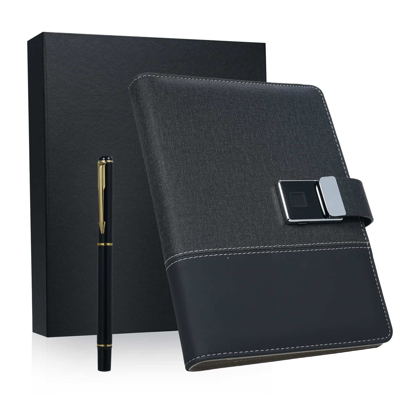 FTVOGUE Notebook A5 in Pelle con Blocco Impronte Digitali, unità USB da 16 GB, Raccoglitore a 6 Anelli, 100 Pagine, 4 Slot per Schede, Diario Foderato per Professionisti Aziendali,