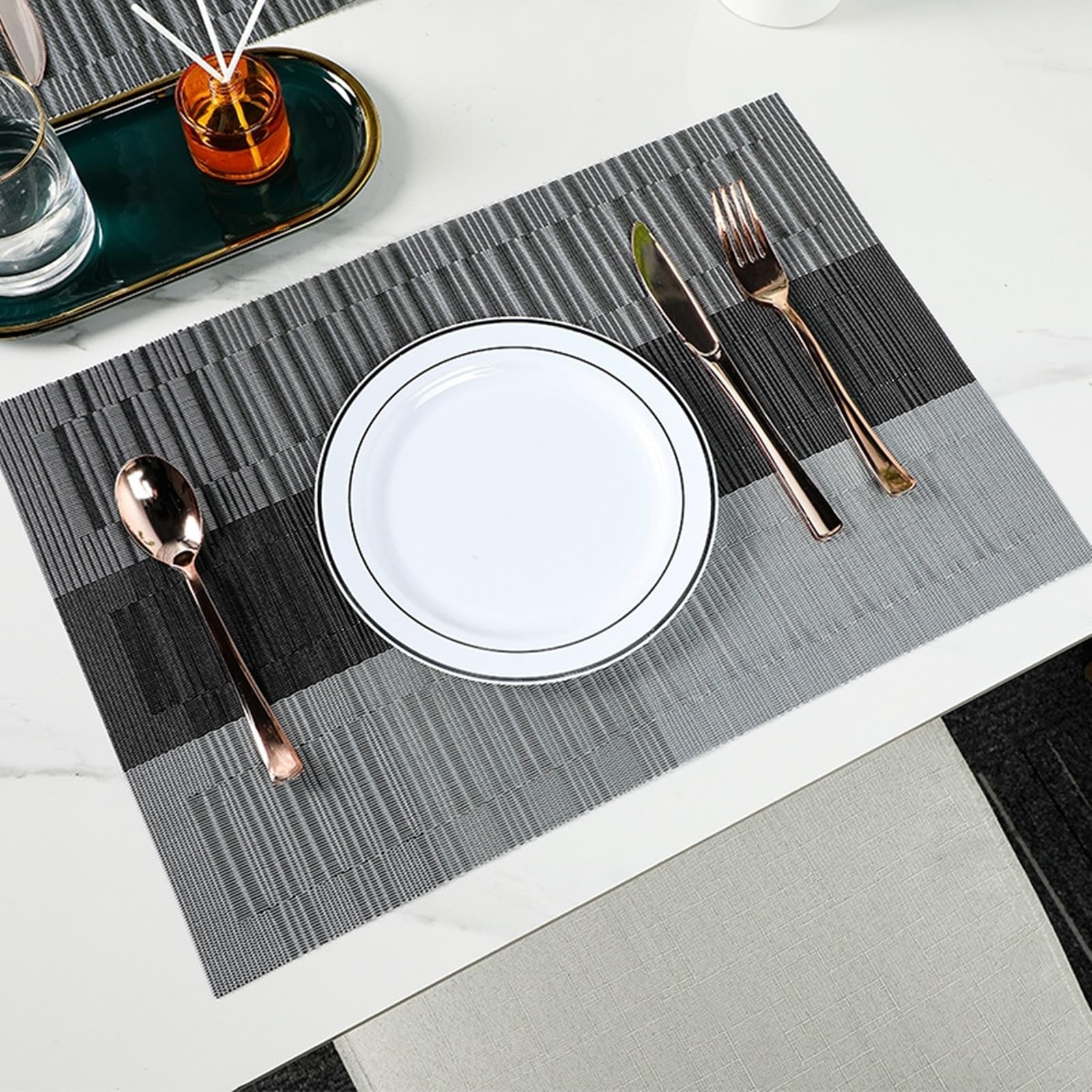 Sets de table cuisine lot de 6 rectangulaires tissés rayés 30 x 45 cm