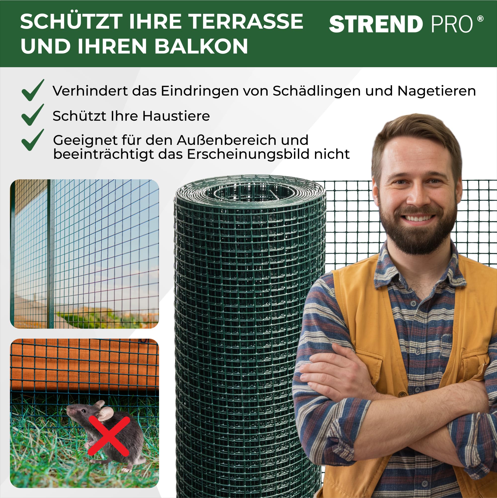 STREND PRO Maschendrahtzaun | Geschweißt - PVC | 0.5m x 5m | 1,2 mm, 12,7x12,7mm | Kaninchendraht, Hasendraht, Volierendraht für Garten & Tierhaltung | Hasengitter, Hühnerzaun, Zaun