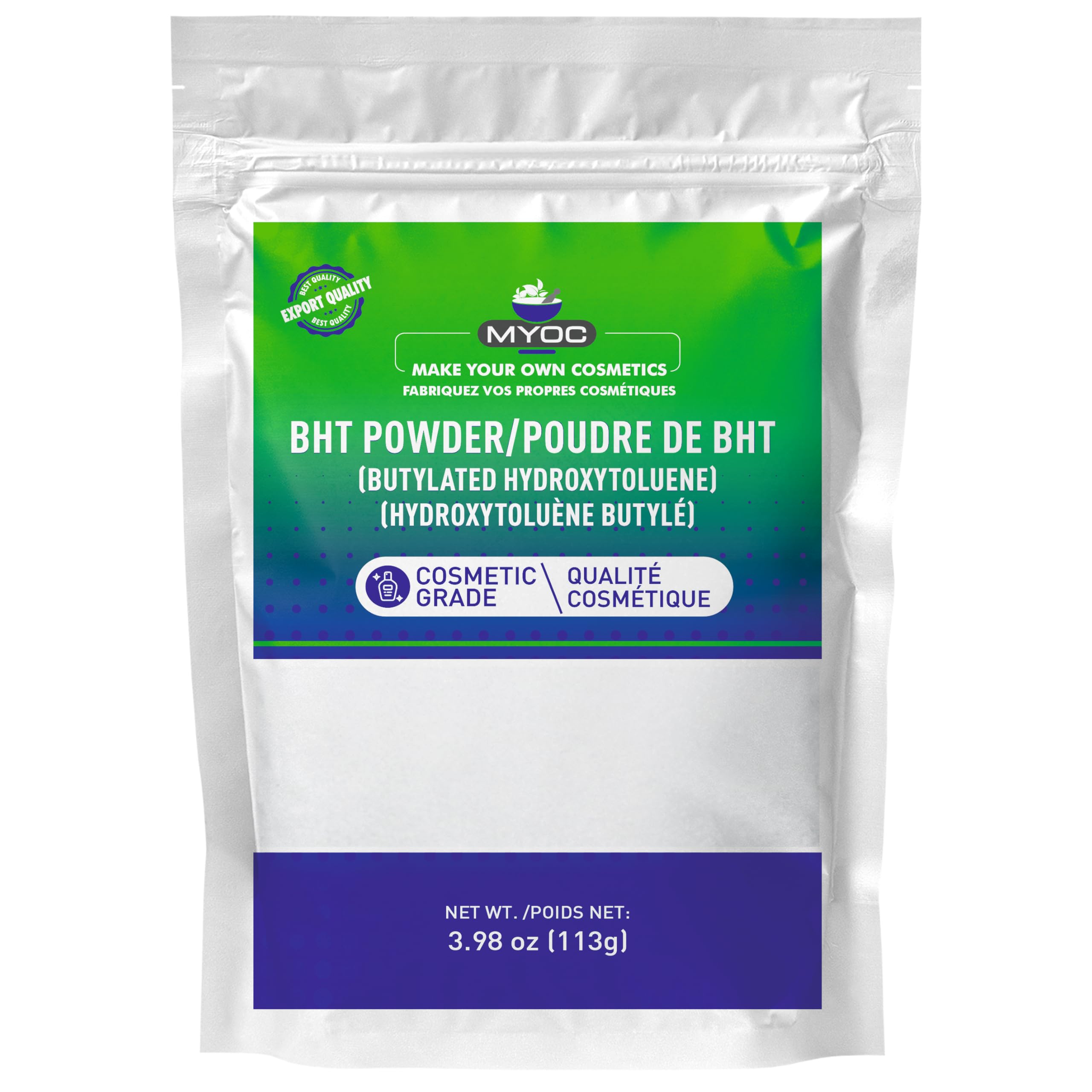 BHT Butylated Hydroxytoluene Powder, BHT Powder Bulk, Cosmetics, Paraben Free & Non GMO - 113 Gm