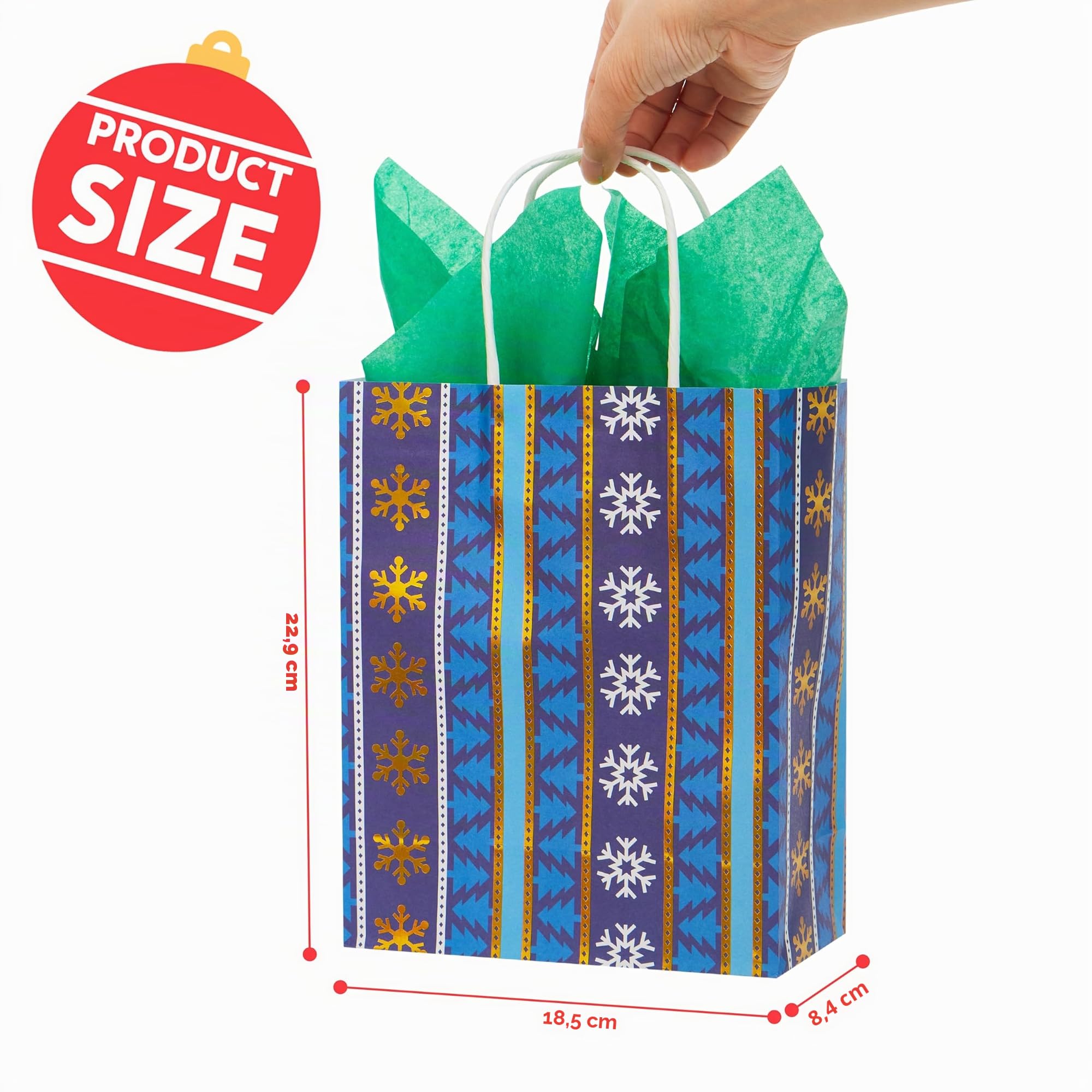 JOYIN 24 Stück Weihnachts-Geschenktüten aus Kraftpapier, für Klassenzimmer und Partygeschenke, Partygeschenke und Dekorationszubehör (blau, 22,9 x 18,9 x 8,3 cm)
