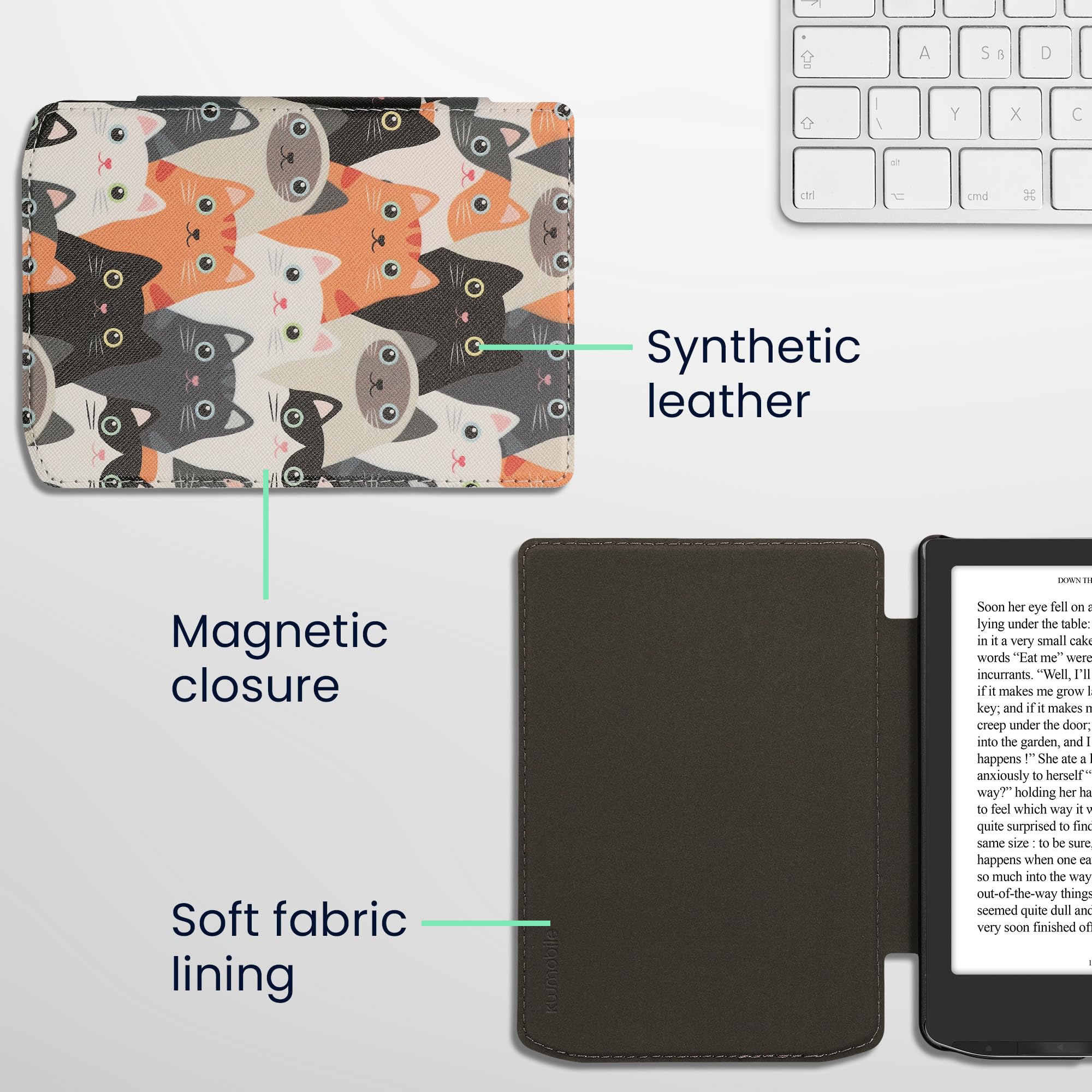 kwmobile Etui kompatybilne z Pocketbook Verse/Verse Pro/Verse Color/Vivlio Light/Light HD Etui - Skórzane etui z klapką i magnetycznym zamknięciem - Kocięta
