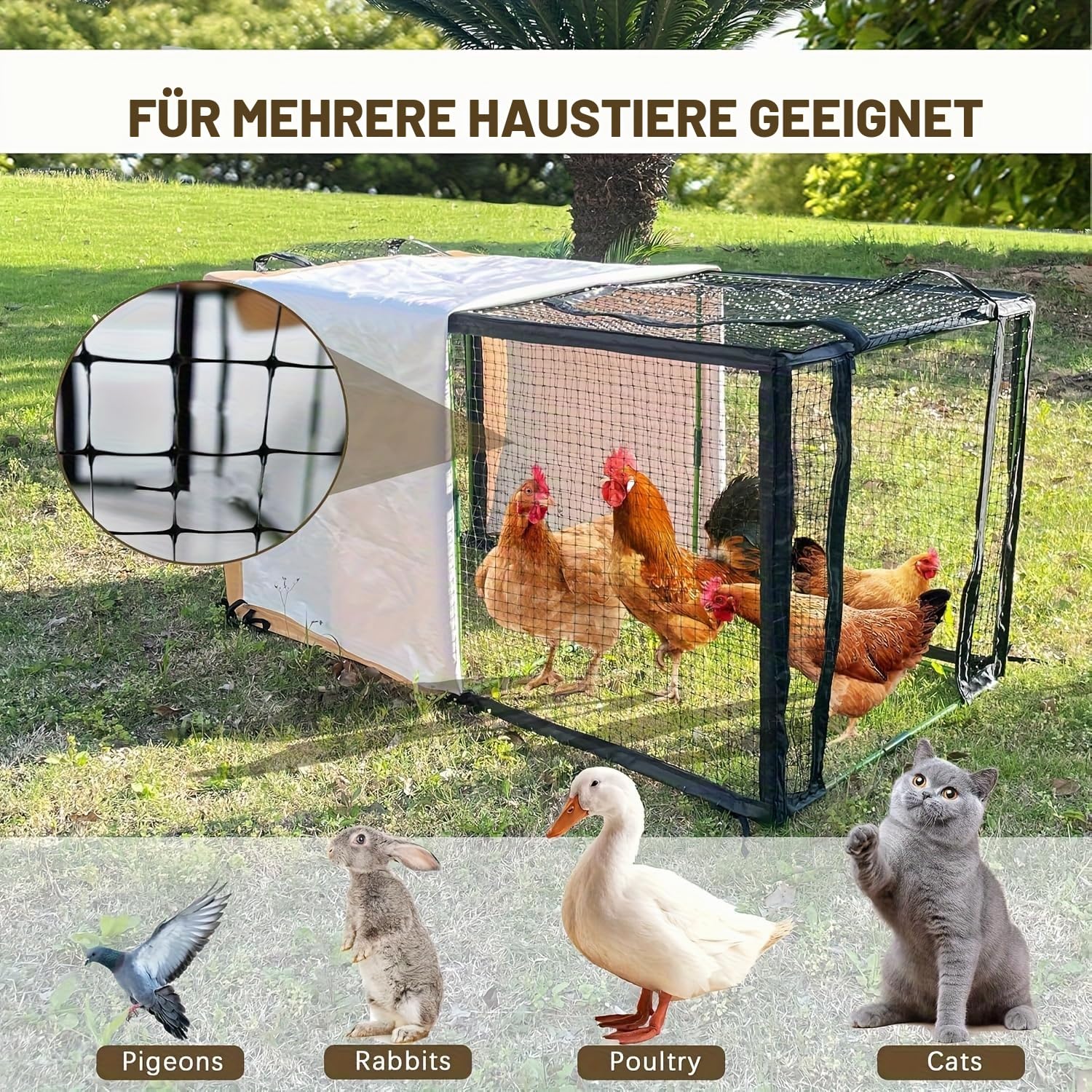 Beweglicher Hühnerhofzaun mit Wasserdicht Abdeckung, 4.13x2.17x2.17 ft Pe kleintiergehege für Hühner ,Für Hühner, Enten, Kaninchen Und Kleine Tiere, Innen- und Außenbereiche