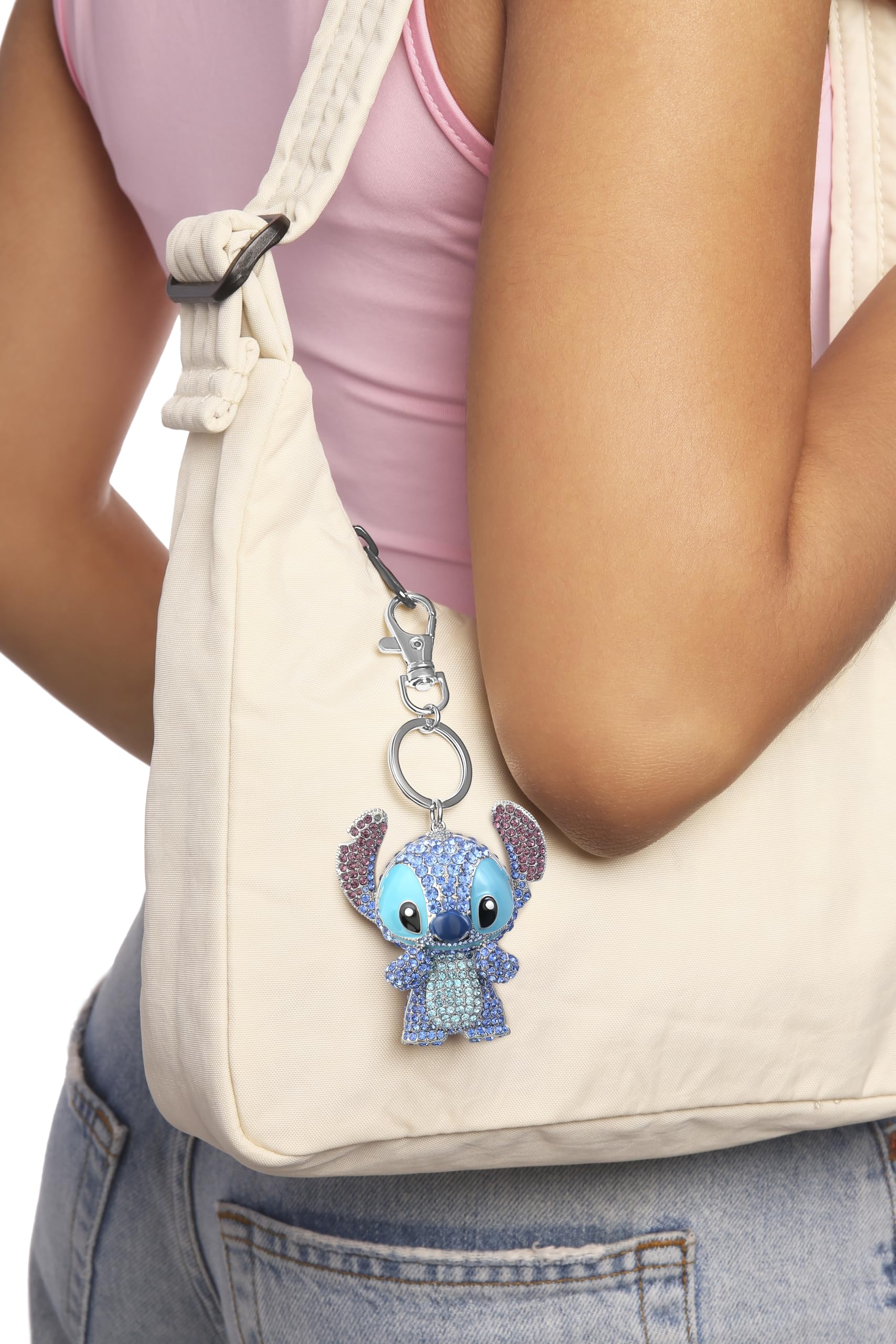 SALLY ROSE Stitch Keychain Official License, Multicolored Pave Crystal Stitch Bag Charm Key Chain, Mother's Day Gifts
